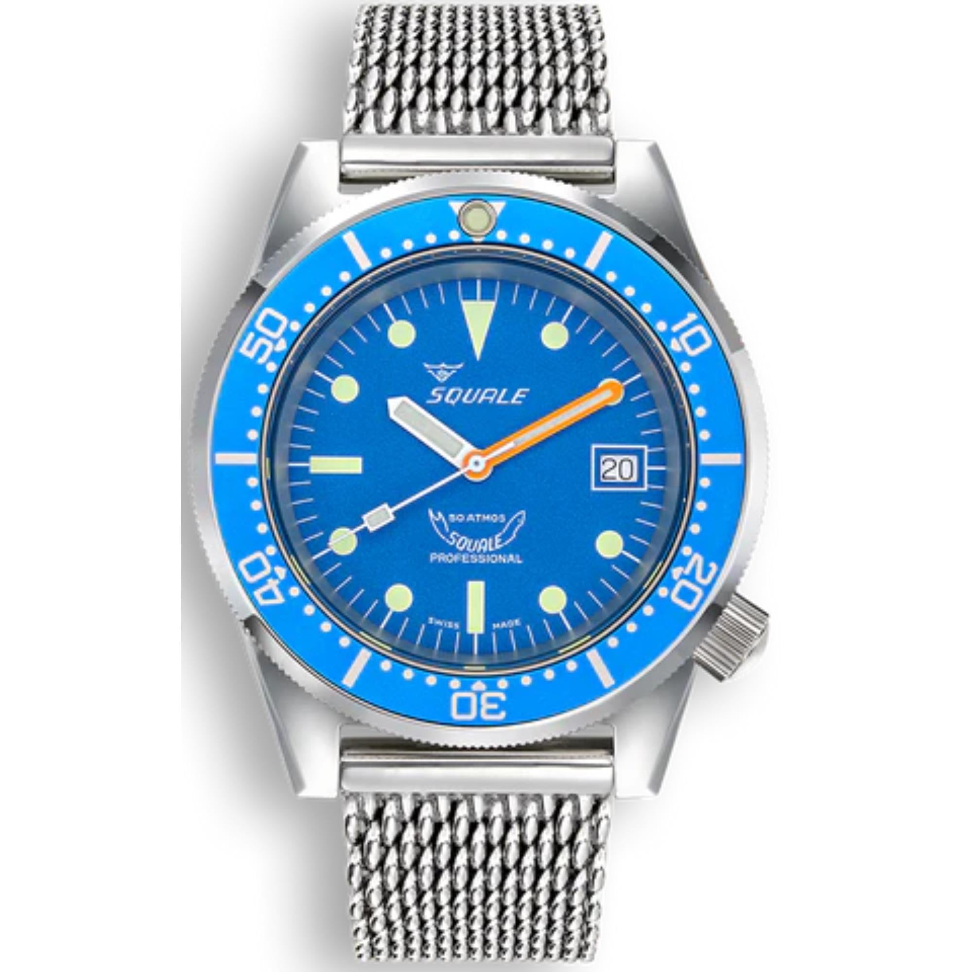 Squale 1521 Ocean Mesh Automatik Blaues Zifferblatt Milanese Edelstahlarmband Herren Uhr 1521OCN.ME20
