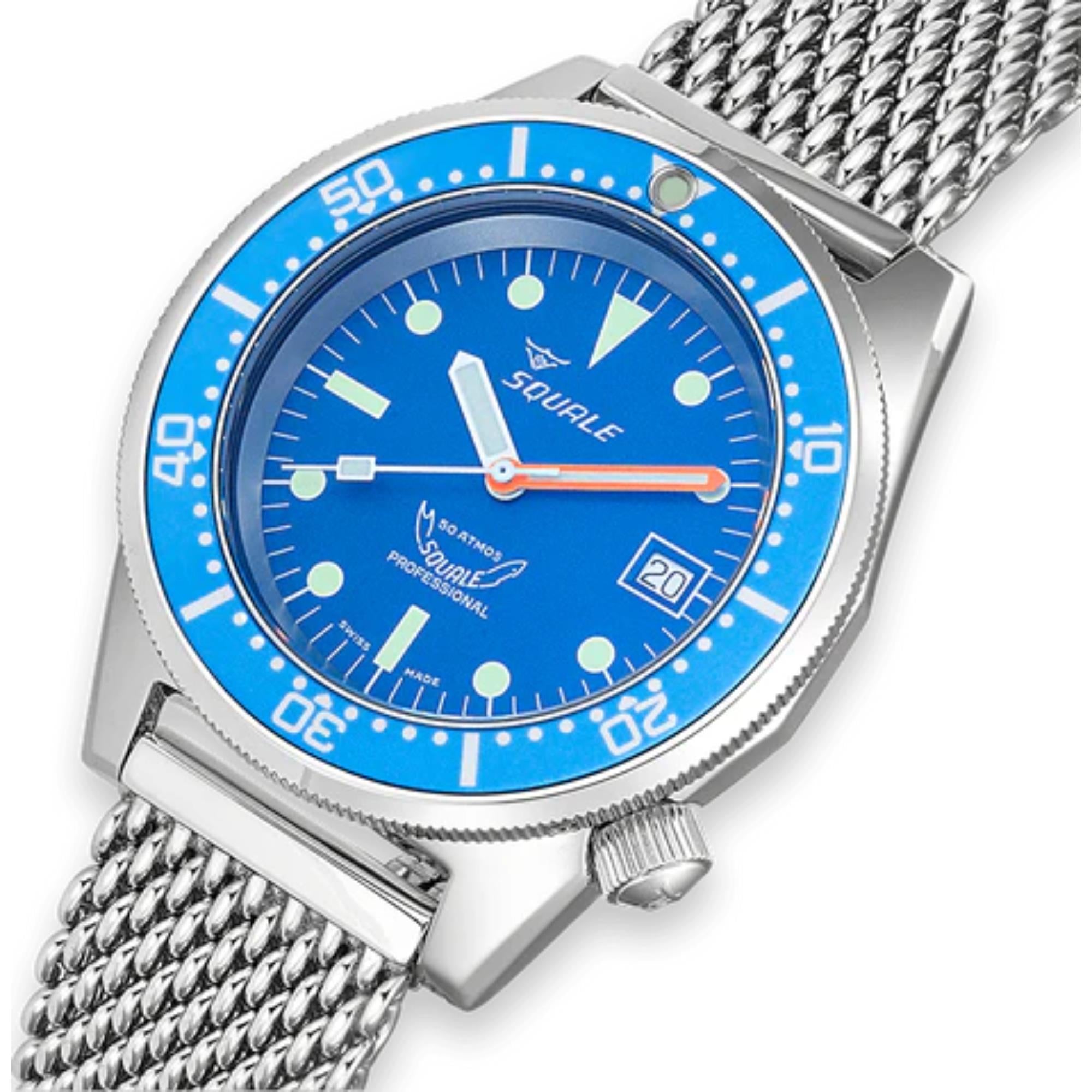 Squale 1521 Ocean Mesh Automatik Blaues Zifferblatt Milanese Edelstahlarmband Herren Uhr 1521OCN.ME20