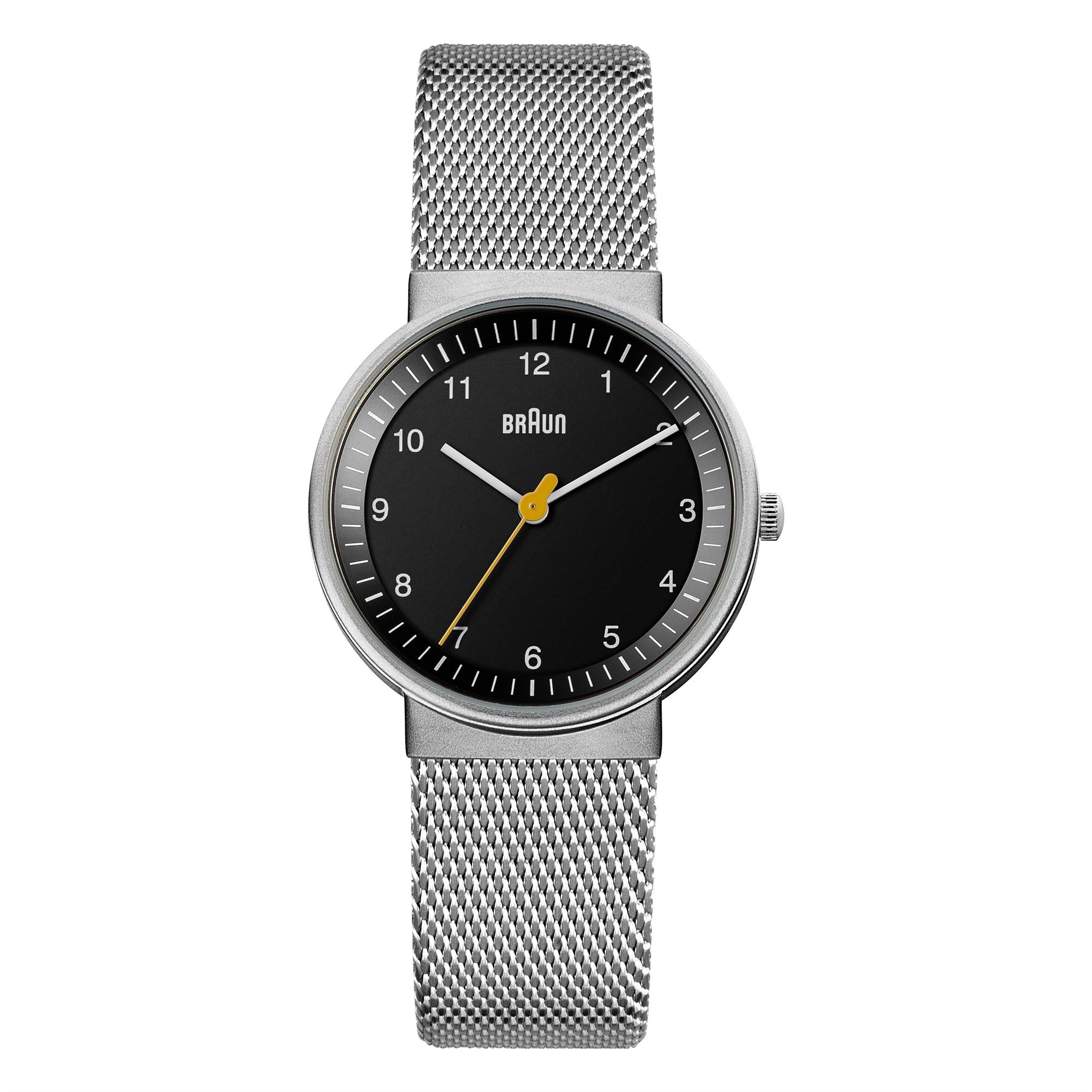 Braun Classic Quarz Schwarz Zifferblatt Stahl-Mesh-Armband Damen Uhr BN0031BKSLMHL