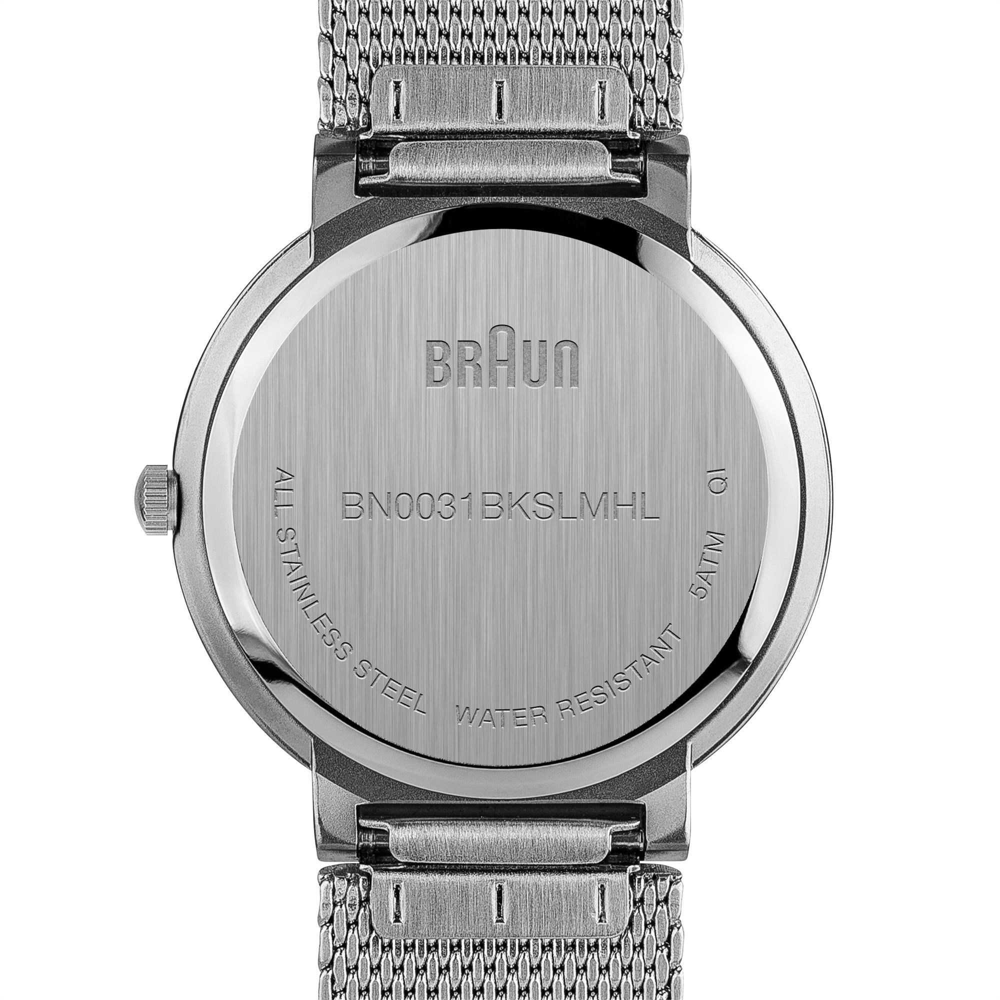 Braun Classic Quarz Schwarz Zifferblatt Stahl-Mesh-Armband Damen Uhr BN0031BKSLMHL