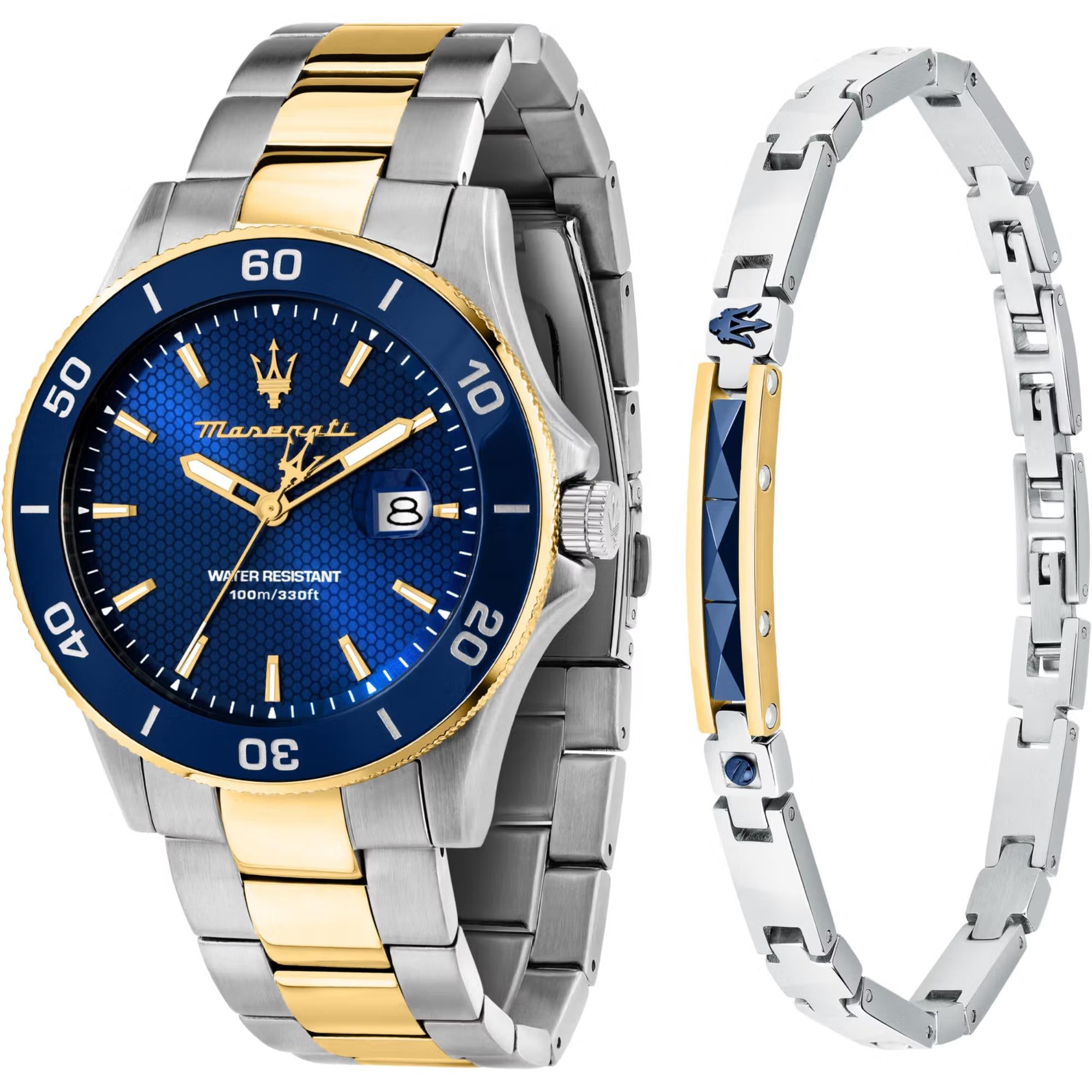 Maserati Competizione Quarz Blaues Zifferblatt Zweifarbiges Stahlarmband Herren Uhr R8873600007