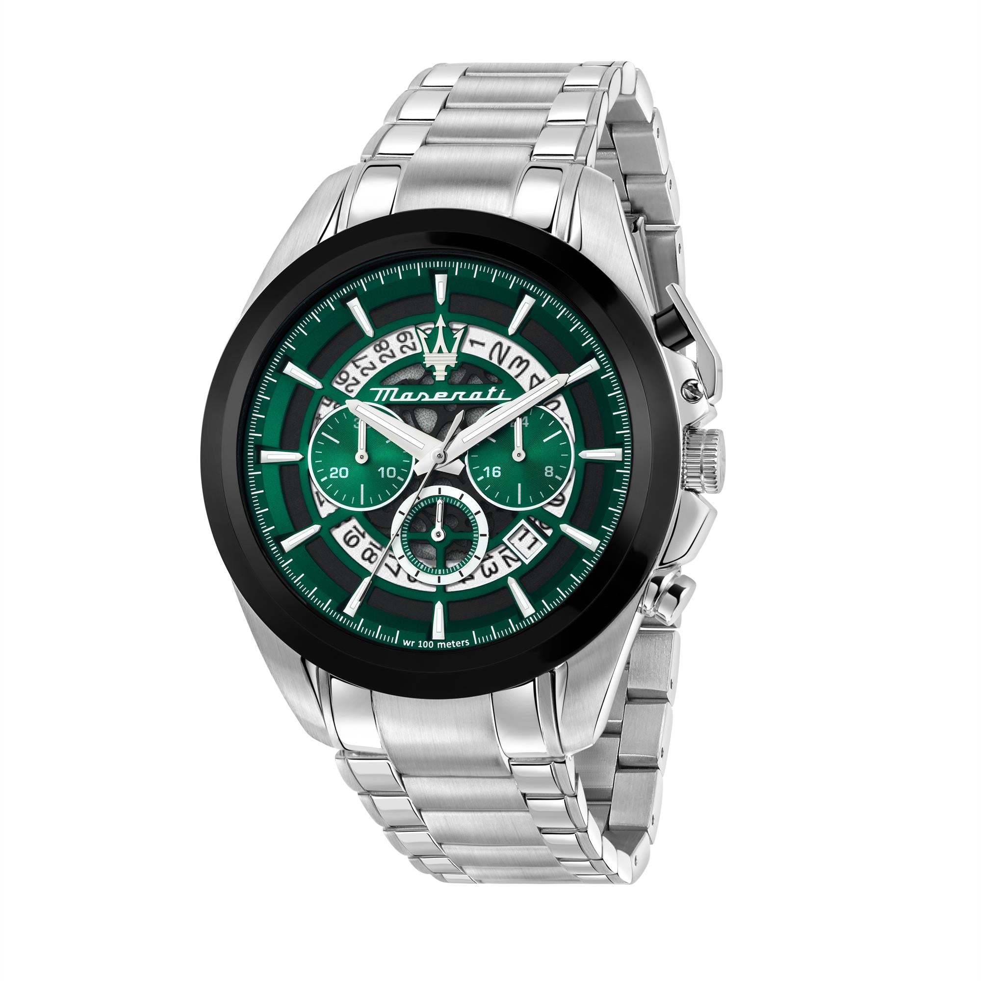 Maserati Traguardo Quarz Chronograph Grünes Zifferblatt Stahlarmband Herren Uhr R8873612060