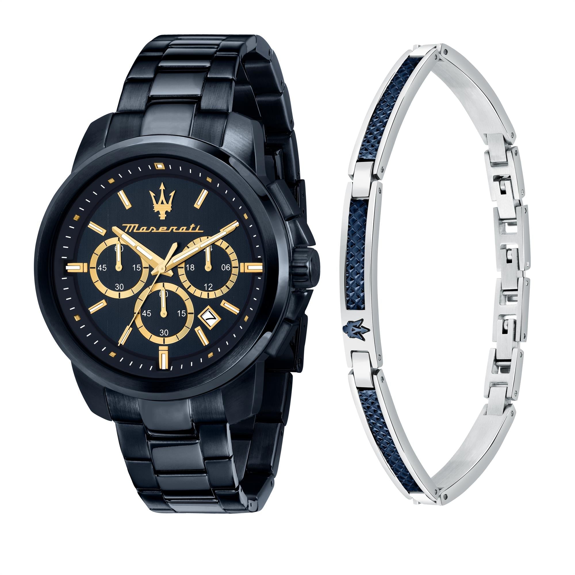 Maserati Successo Quarz Chronograph Blaues Zifferblatt Stahlarmband Herren Uhr R8873621042