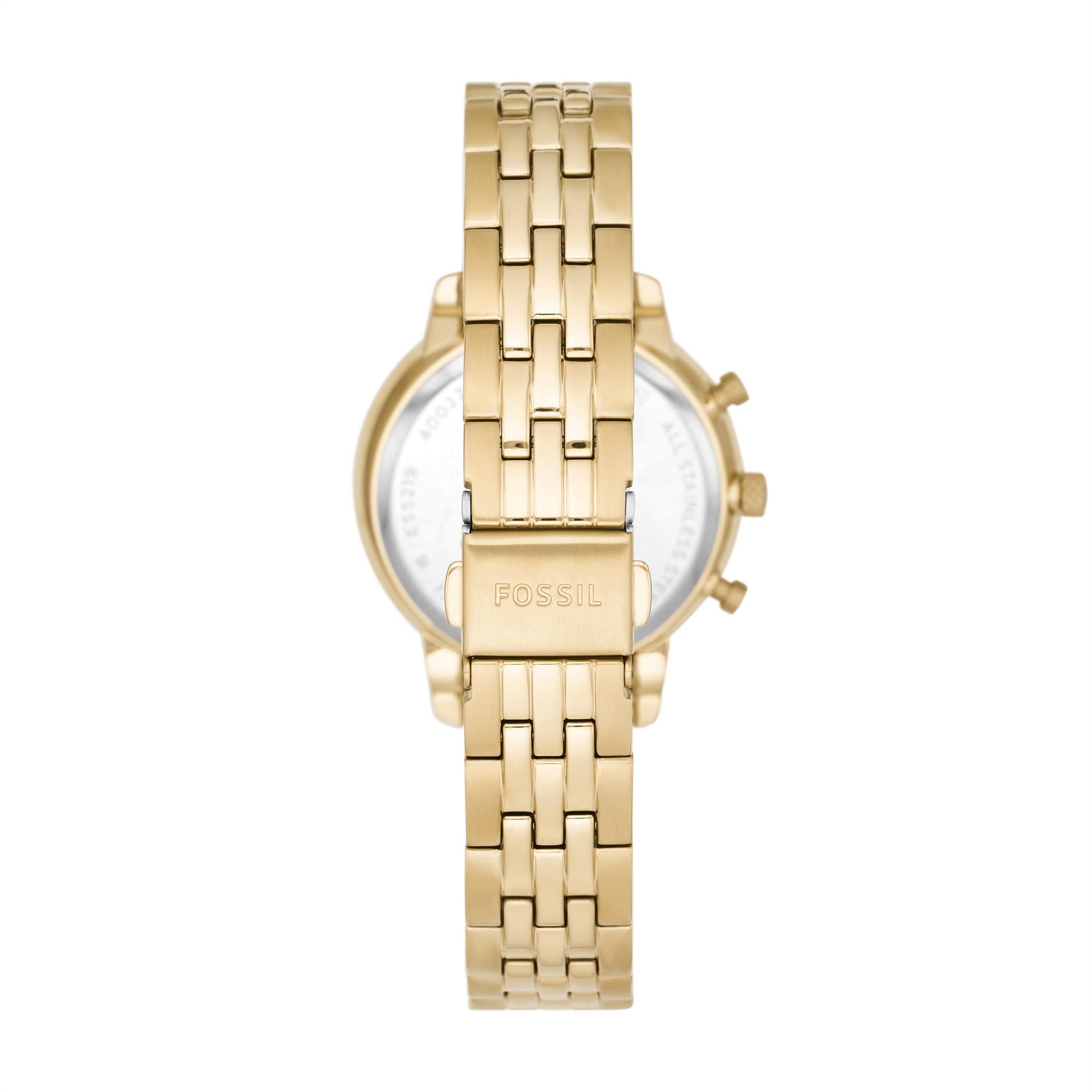Fossil Neutra 36mm Chronograph Goldenes Zifferblatt Stahl Damen Quarz Uhr ES5219