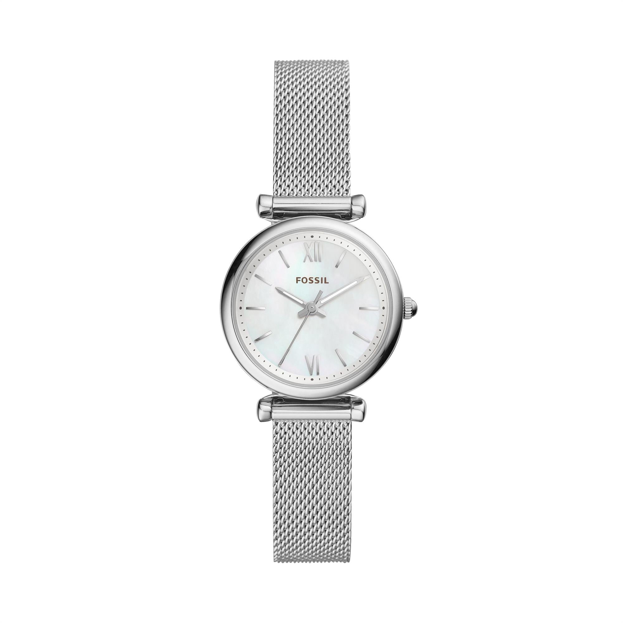 Fossil Carlie 28mm Mother of Pearl Dial Steel Ladies Quartz Watch ES4432