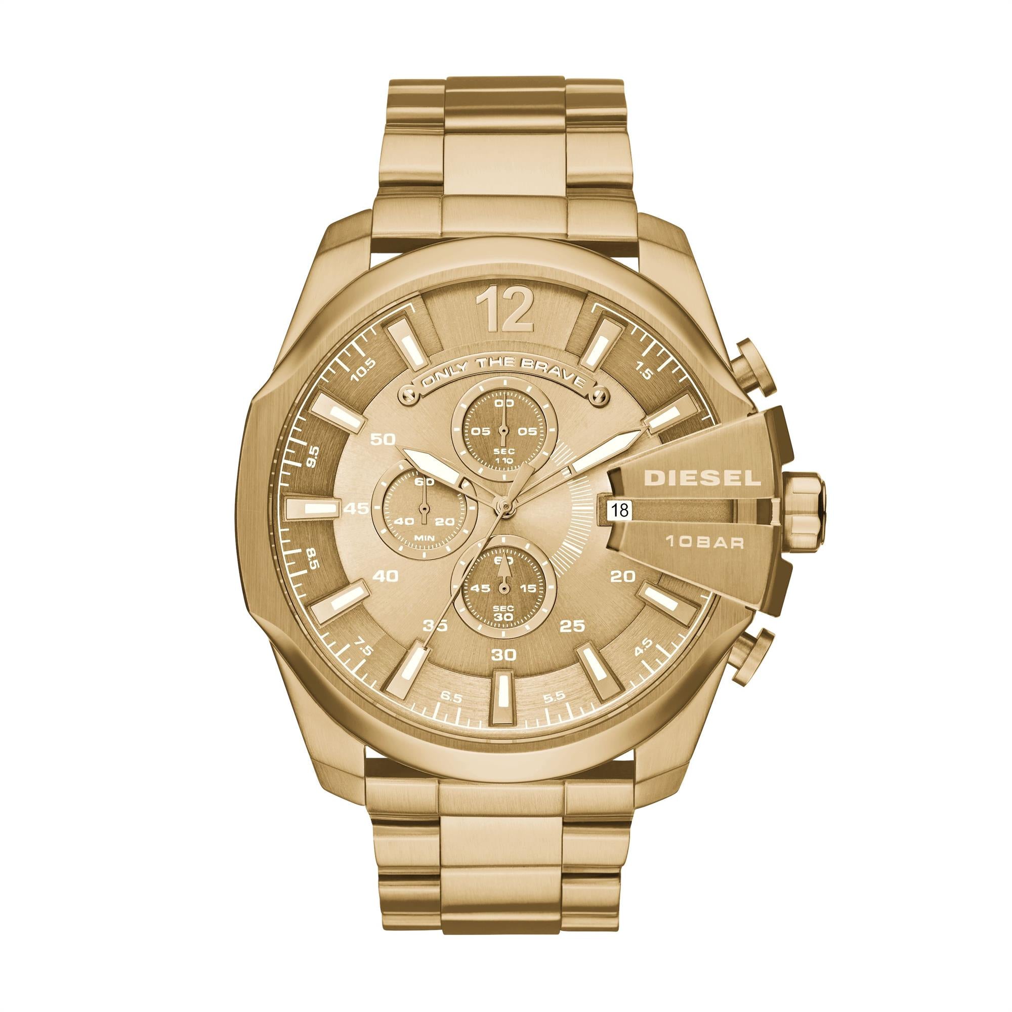 Gold Diesel watch on a white background