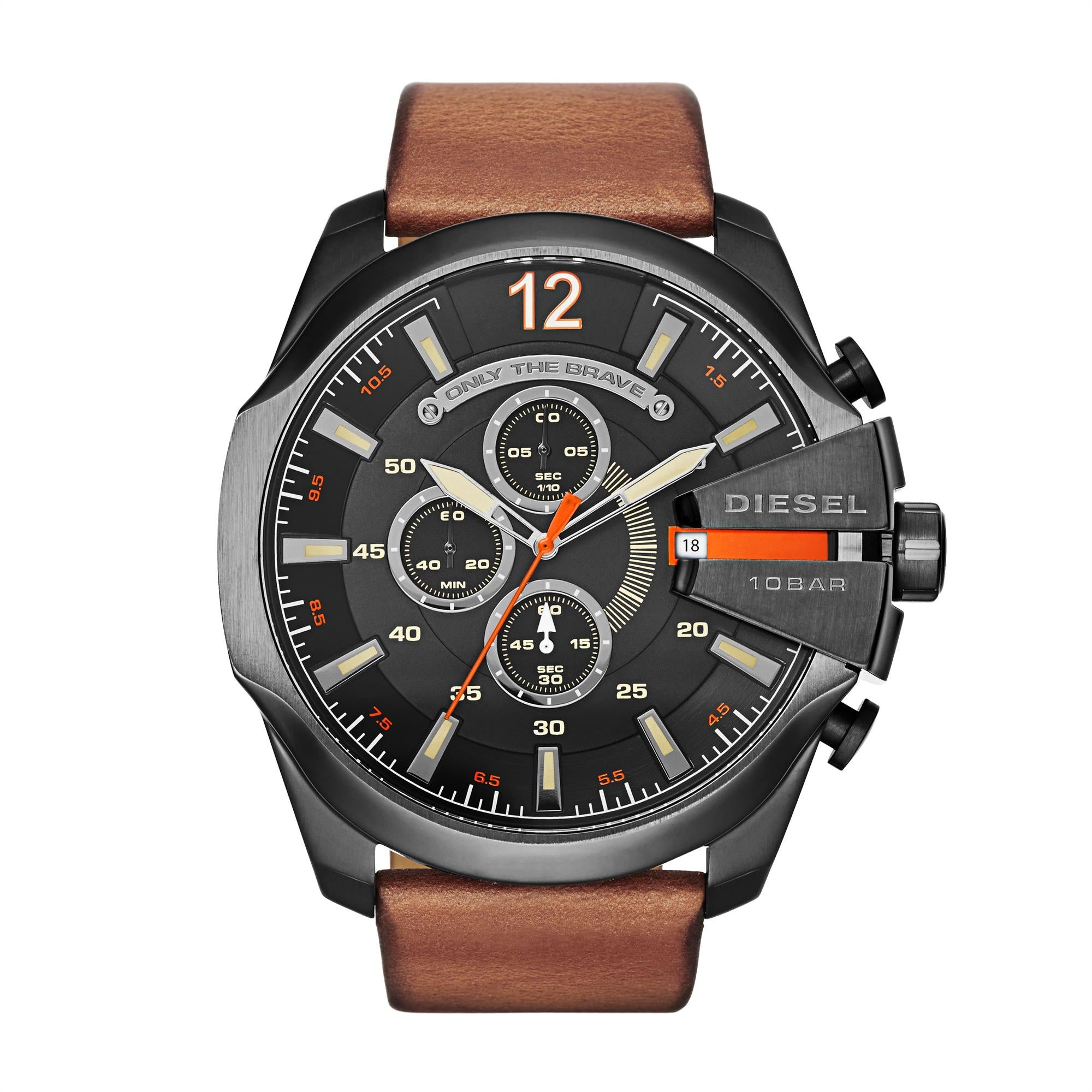 Diesel Mega Chief 51mm Chronograph Schwarzes Zifferblatt Leder Herren Quarz Uhr DZ4343