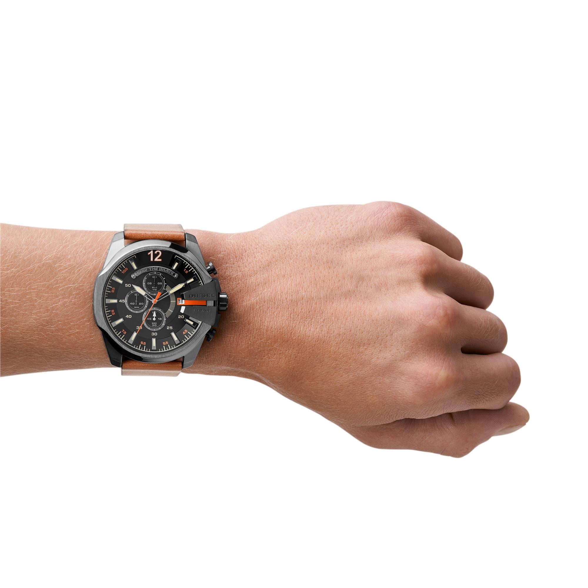 Diesel Mega Chief 51mm Chronograph Schwarzes Zifferblatt Leder Herren Quarz Uhr DZ4343