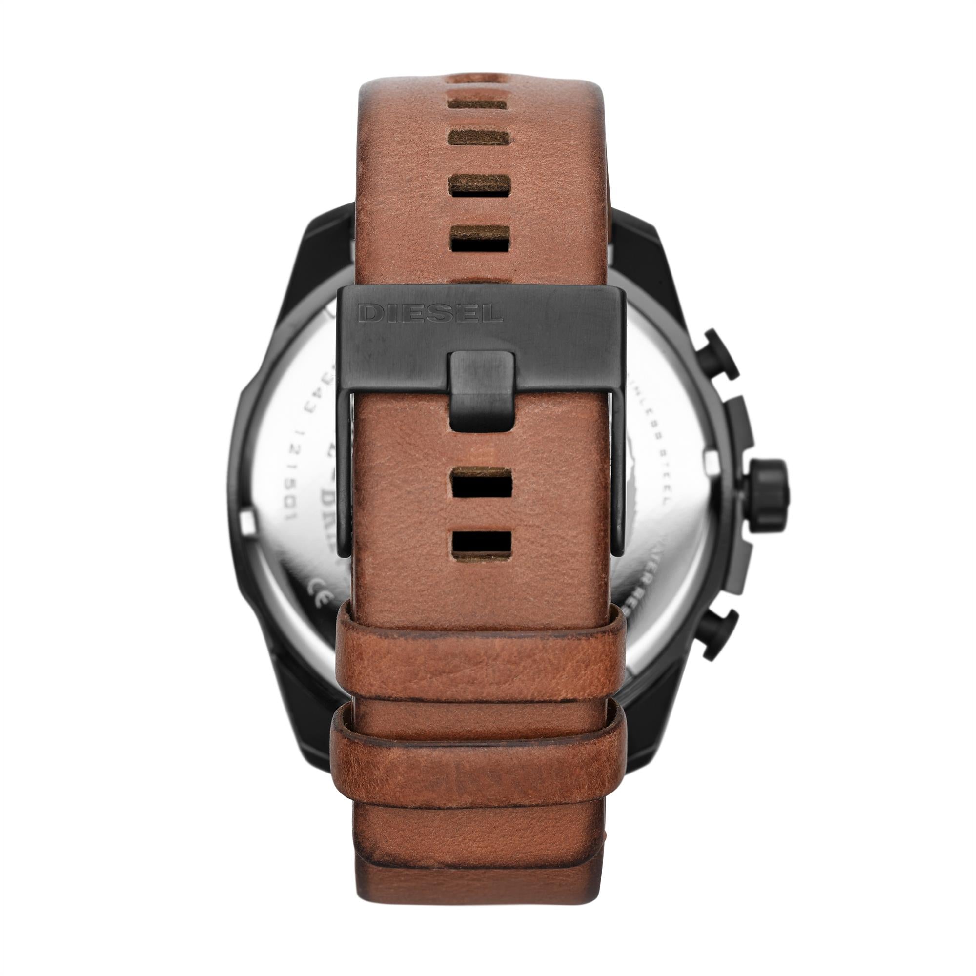 Diesel Mega Chief 51mm Chronograph Schwarzes Zifferblatt Leder Herren Quarz Uhr DZ4343
