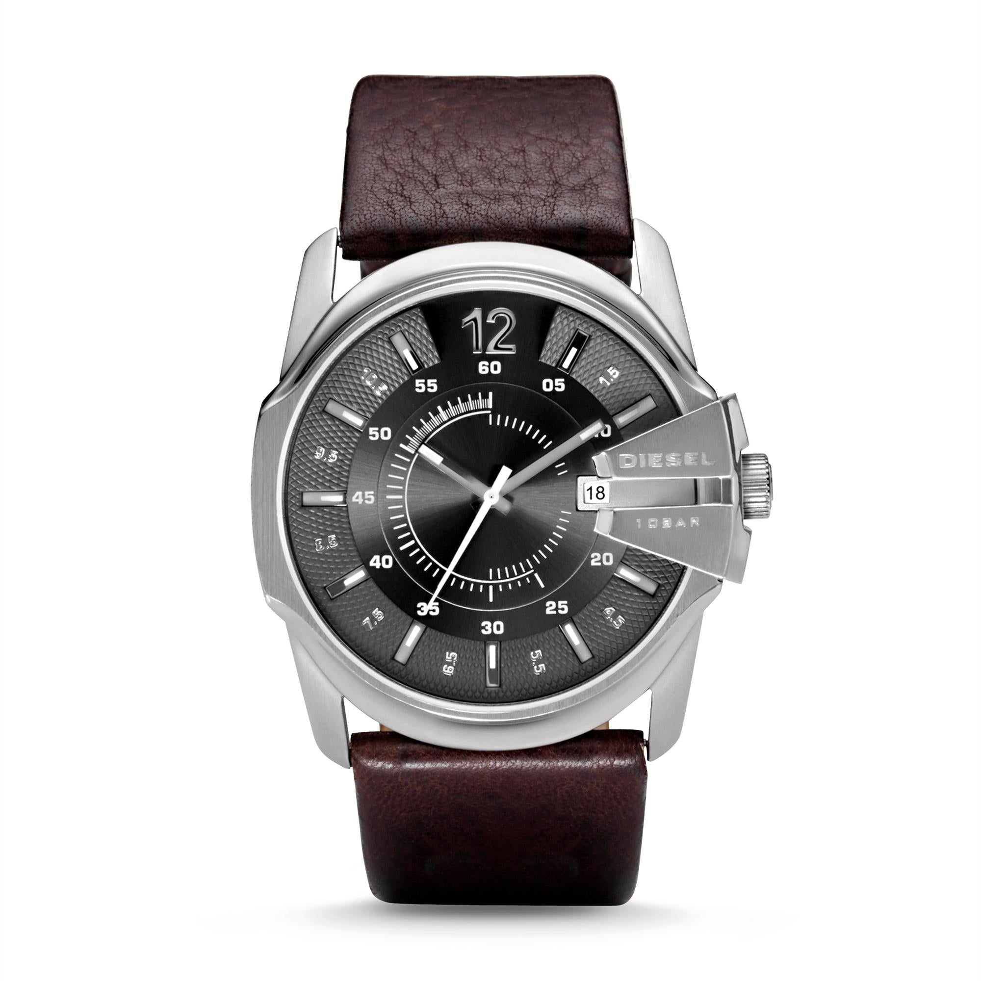 Diesel Master Chief 46mm Black Dial Leather Mens Quartz Watch DZ1206