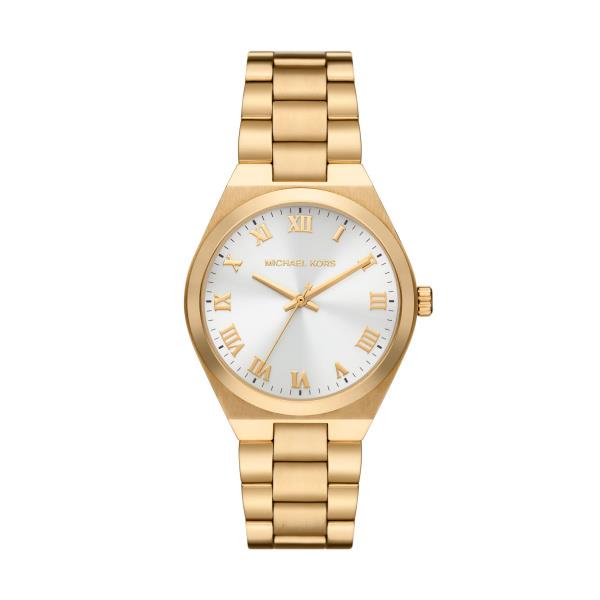 Michael Kors Lennox Goldfarbener Edelstahlarmband Silbernes Zifferblatt Damenuhr MK7391