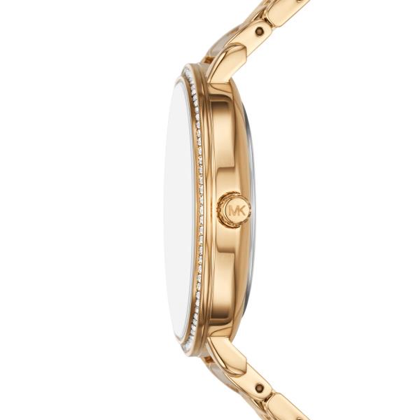 Michael Kors MK4666 polished gold-tone stainless steel case and crown detail