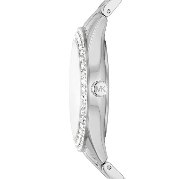 Michael Kors Harlowe Kristallverzierte Silberfarbene Edelstahl Weißes Zifferblatt Damen Uhr MK4708