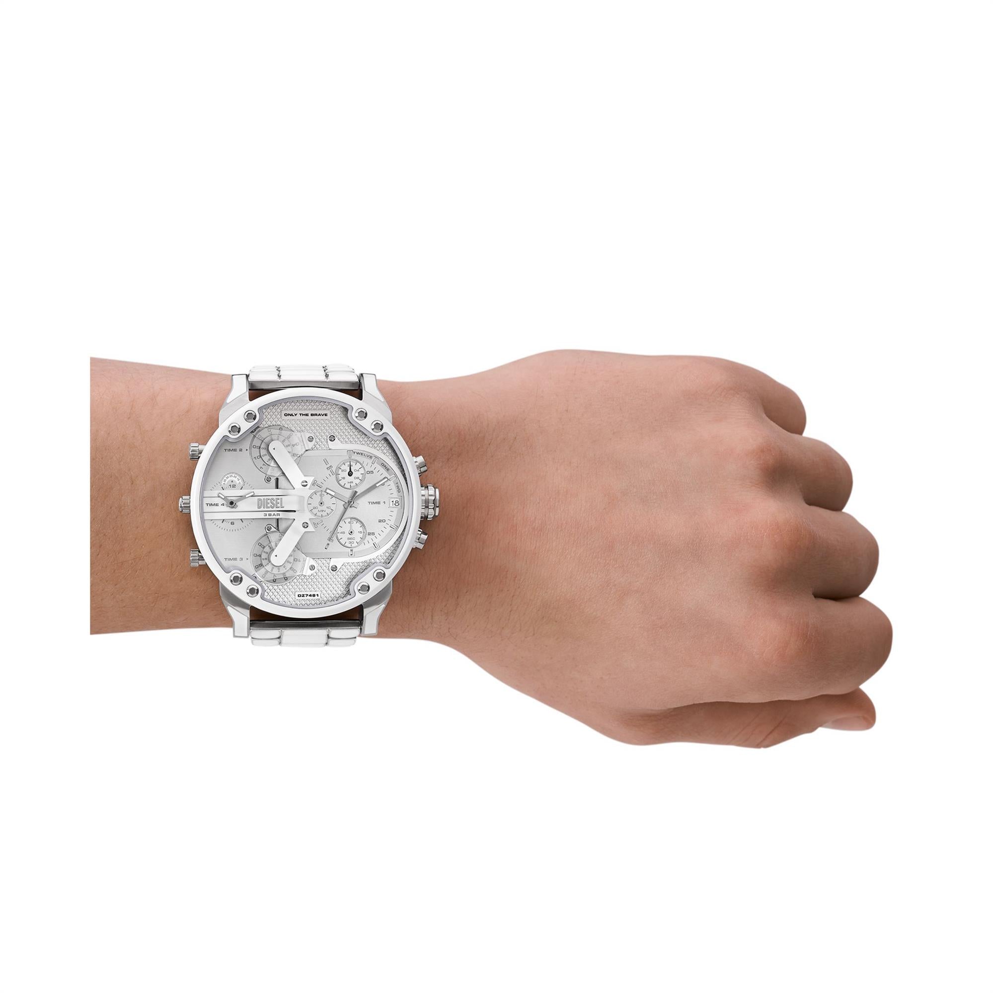 Diesel Mr. Daddy 57mm Chronograph Silver Dial Steel Mens Quartz Watch DZ7481