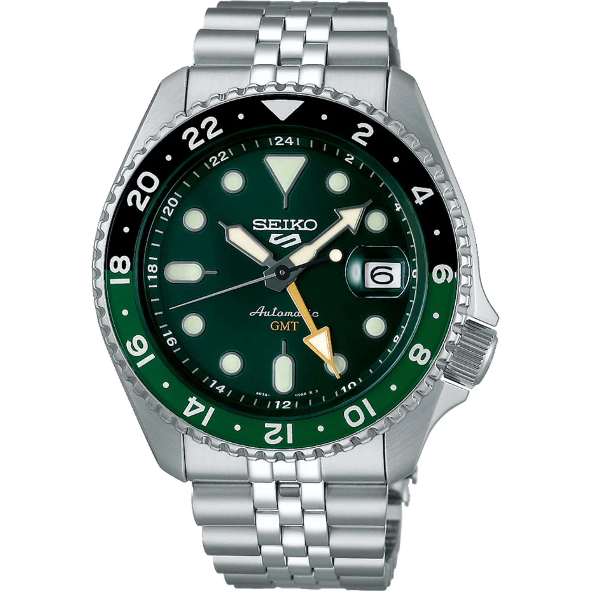 Seiko 5 Sports SKX GMT Sprite Grün Automatik Grünes Zifferblatt Stahlarmband Herren Uhr SSK035K1