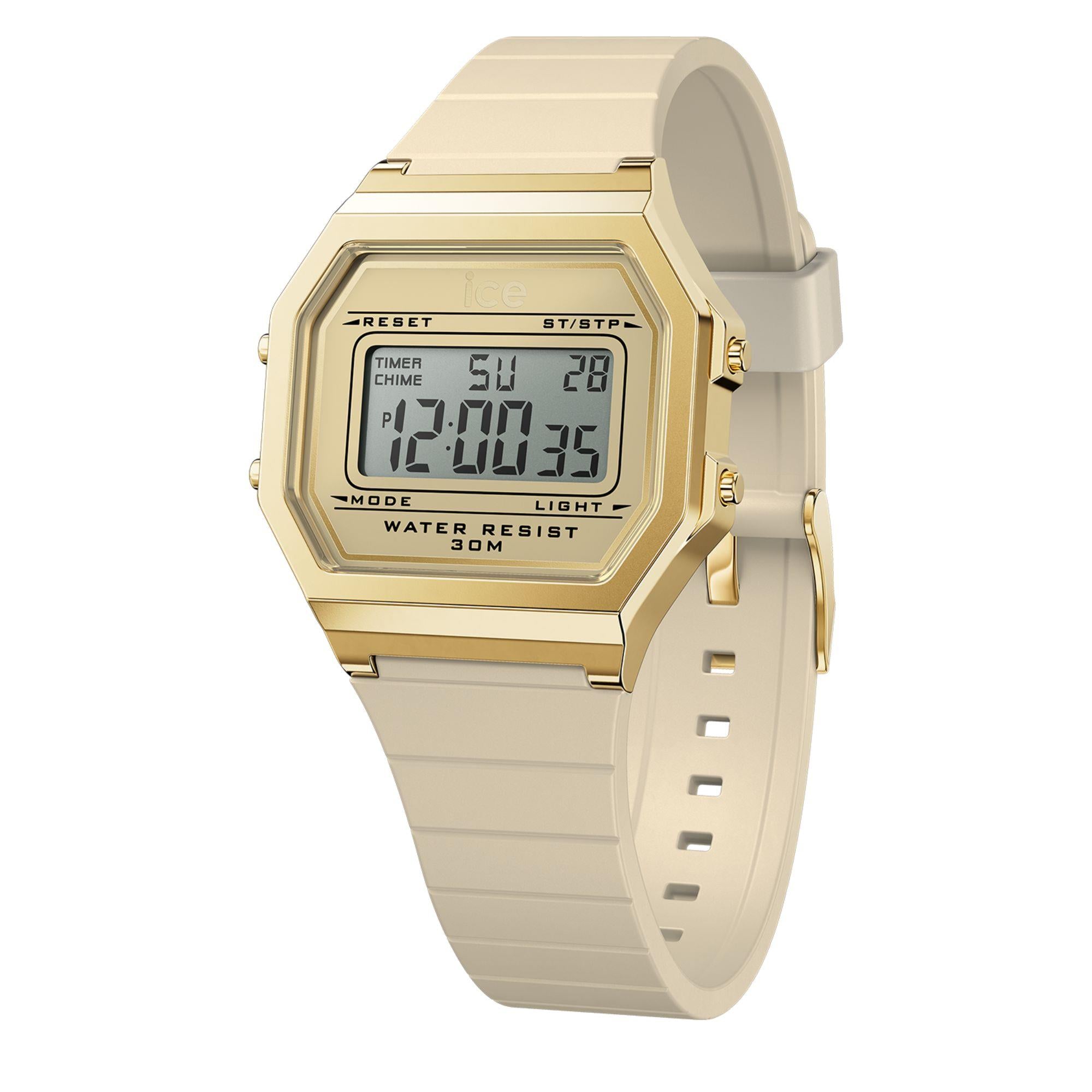 ICE Watch ICE Digit Retro Uhr mit Mandelhaut-Zifferblatt und Silikonarmband 022062