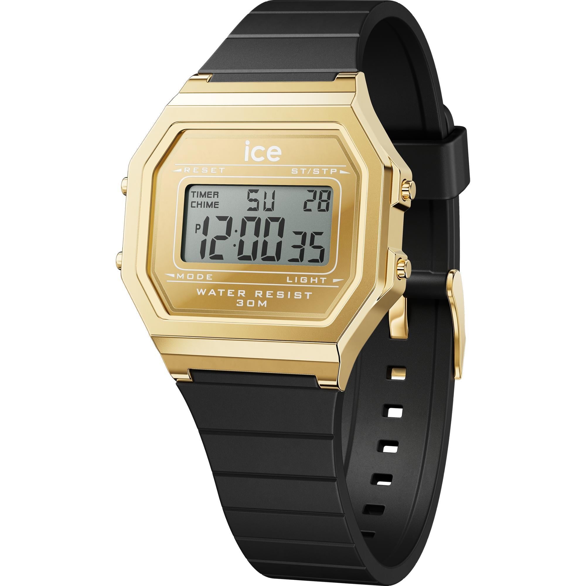 ICE Digit Retro Metall Gold Spiegel Schwarz Silikonarmband Digitale Herren Uhr 022731