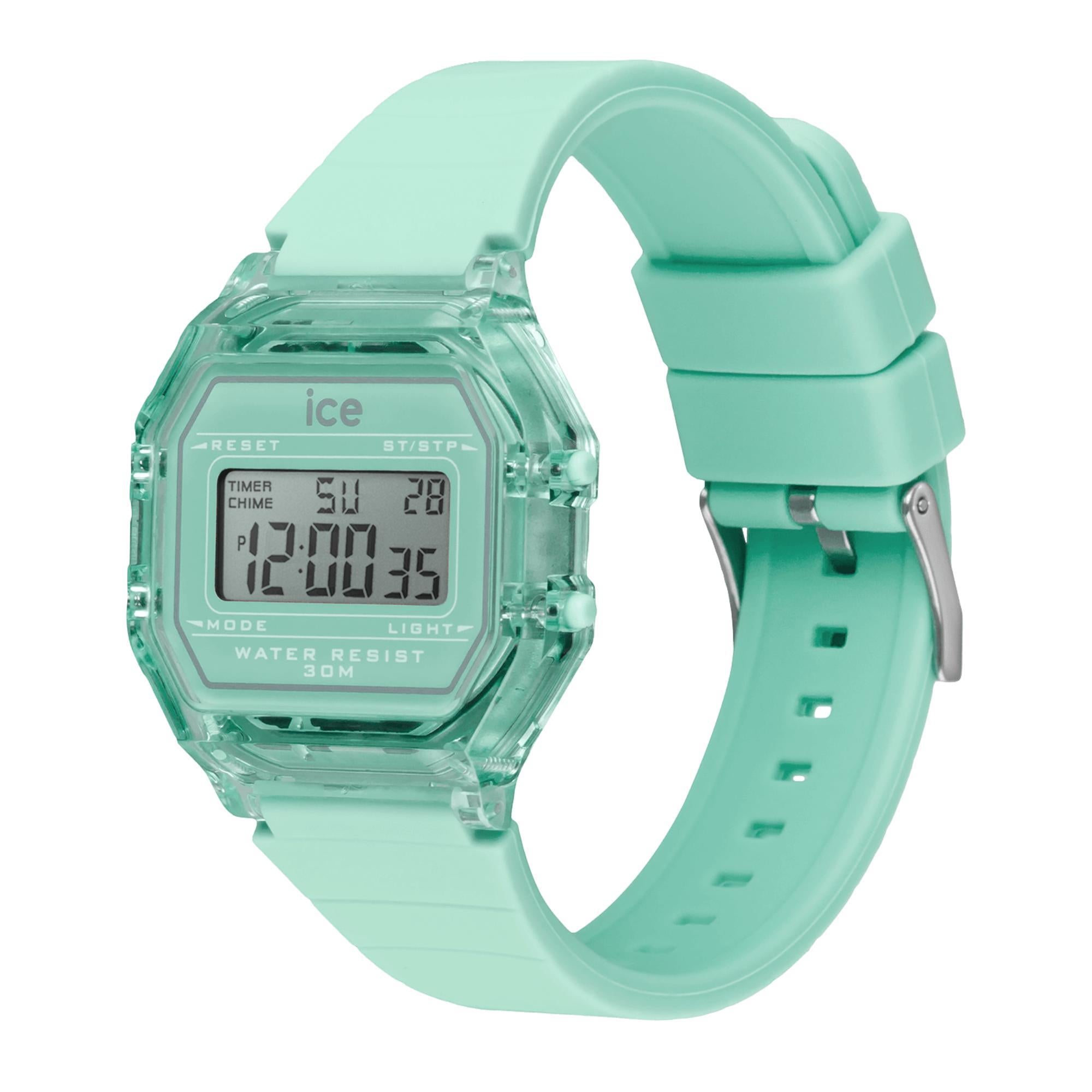 ICE Digit Retro Azure Blue Zifferblatt Klare Silikonarmband Digitale Herren Uhr 022889