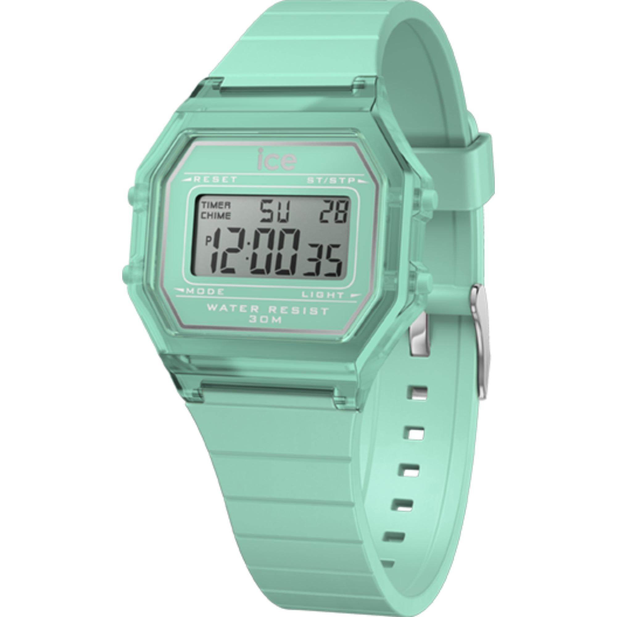 ICE Digit Retro Azure Blue Zifferblatt Klare Silikonarmband Digitale Herren Uhr 022889