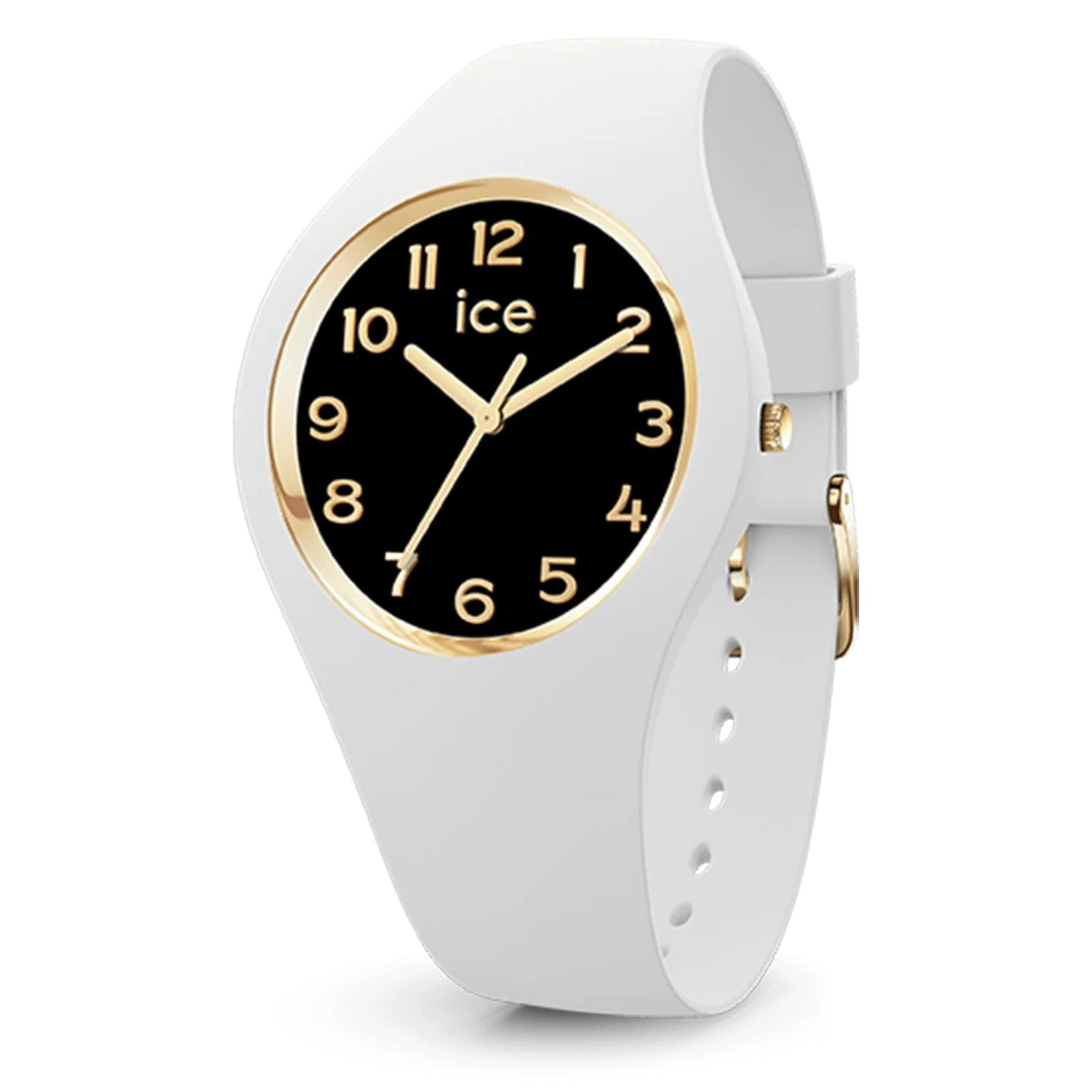 ICE Glam Weiß & Schwarz 3H Silikonarmband Analog Damen Uhr S37 022586