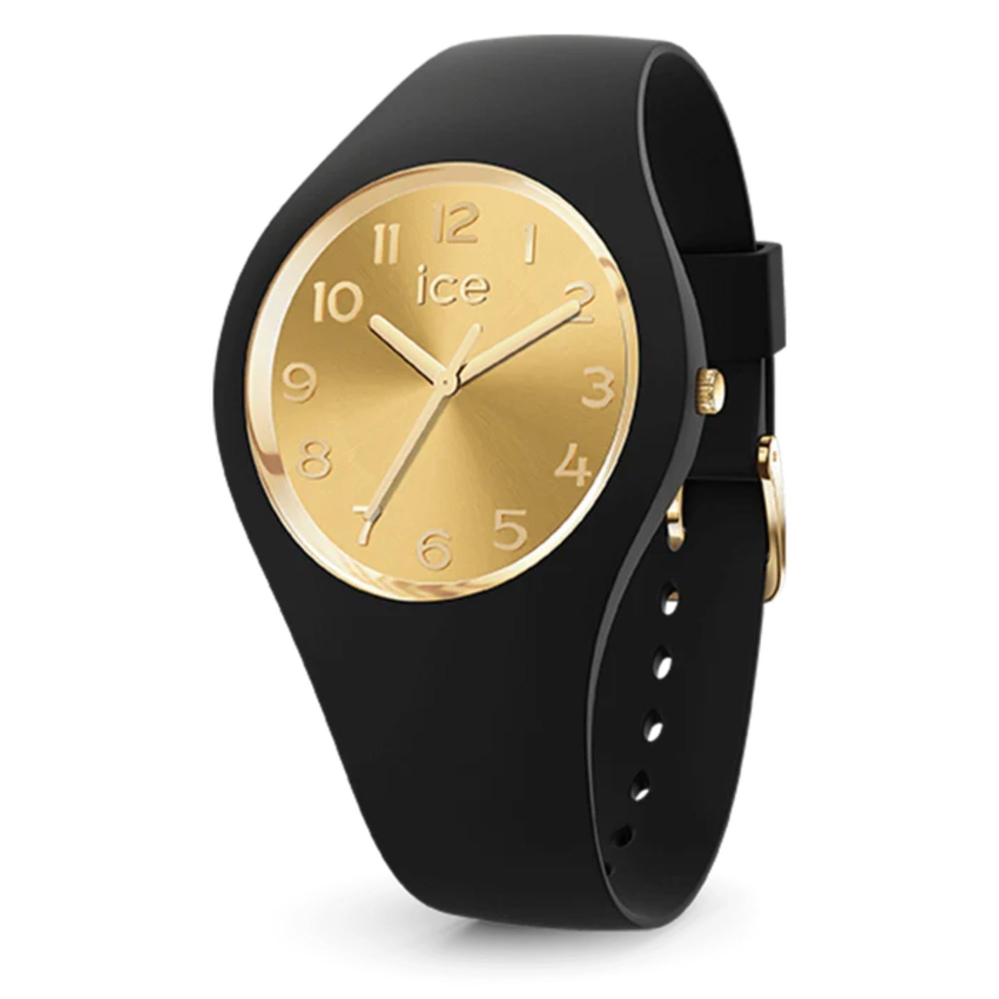 ICE Glam Schwarze Chic 3H Silikonarmband Analog Damen Uhr S37 022584