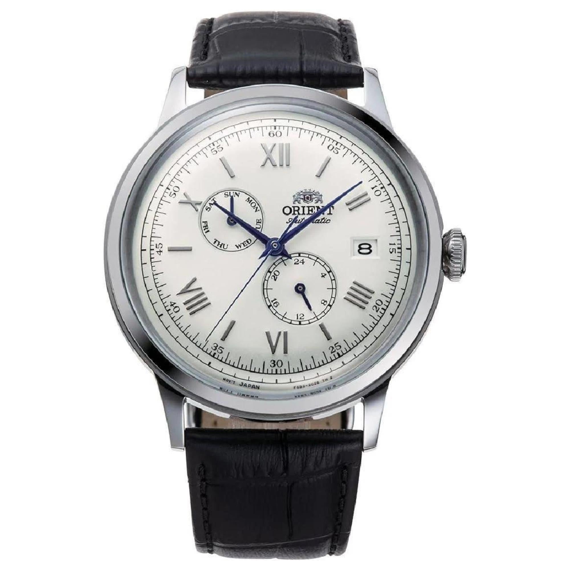 Orient Bambino Automatic Day Date Black Leather Strap Men's Watch Ex-Display RA-AK0701S30B-EX