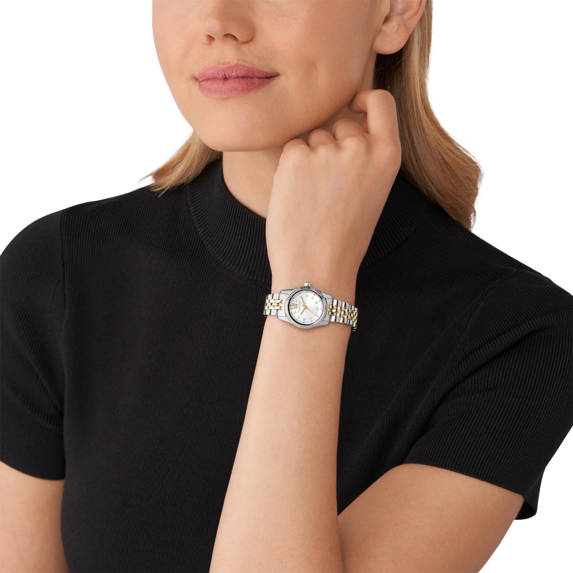 Michael Kors Lexington Zweifarbig Edelstahl Weiß Zifferblatt Damen Uhr MK4740
