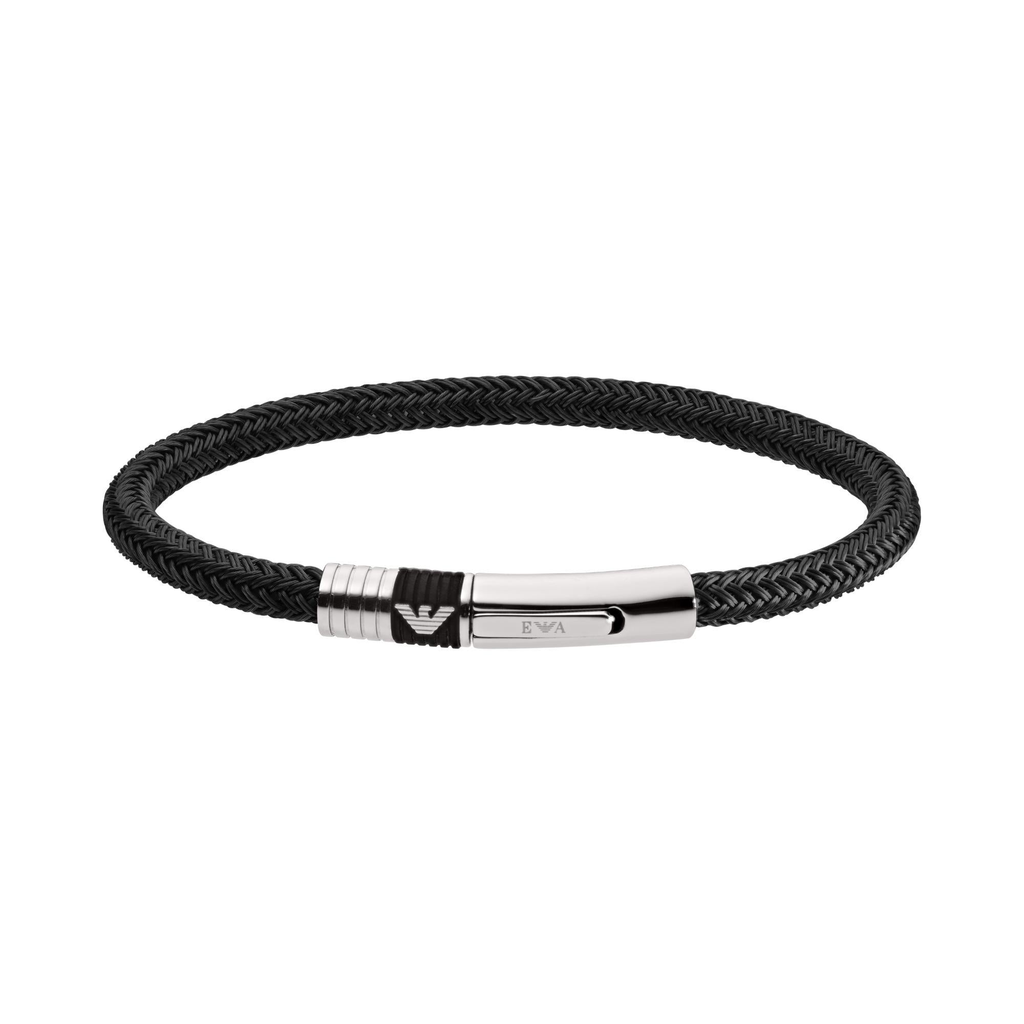 Emporio Armani Braided Black Leather Stainless Steel Men’s Bracelet EGS1624001