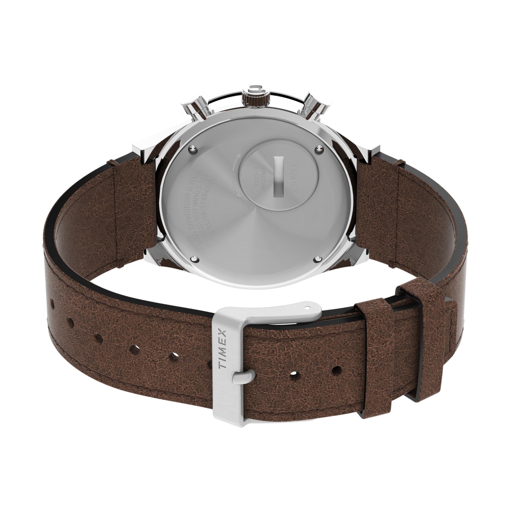 Timex Q 40mm Chronograph Cream Dial Leather Mens Quartz Watch TW2V42800