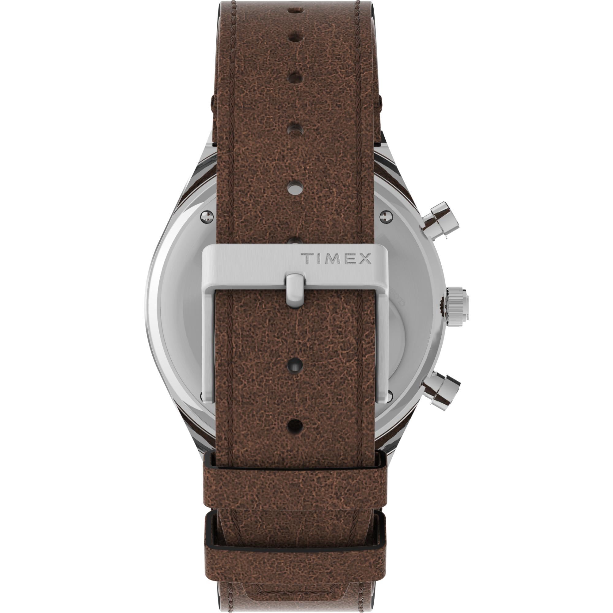 Timex Q 40mm Chronograph Cream Dial Leather Mens Quartz Watch TW2V42800