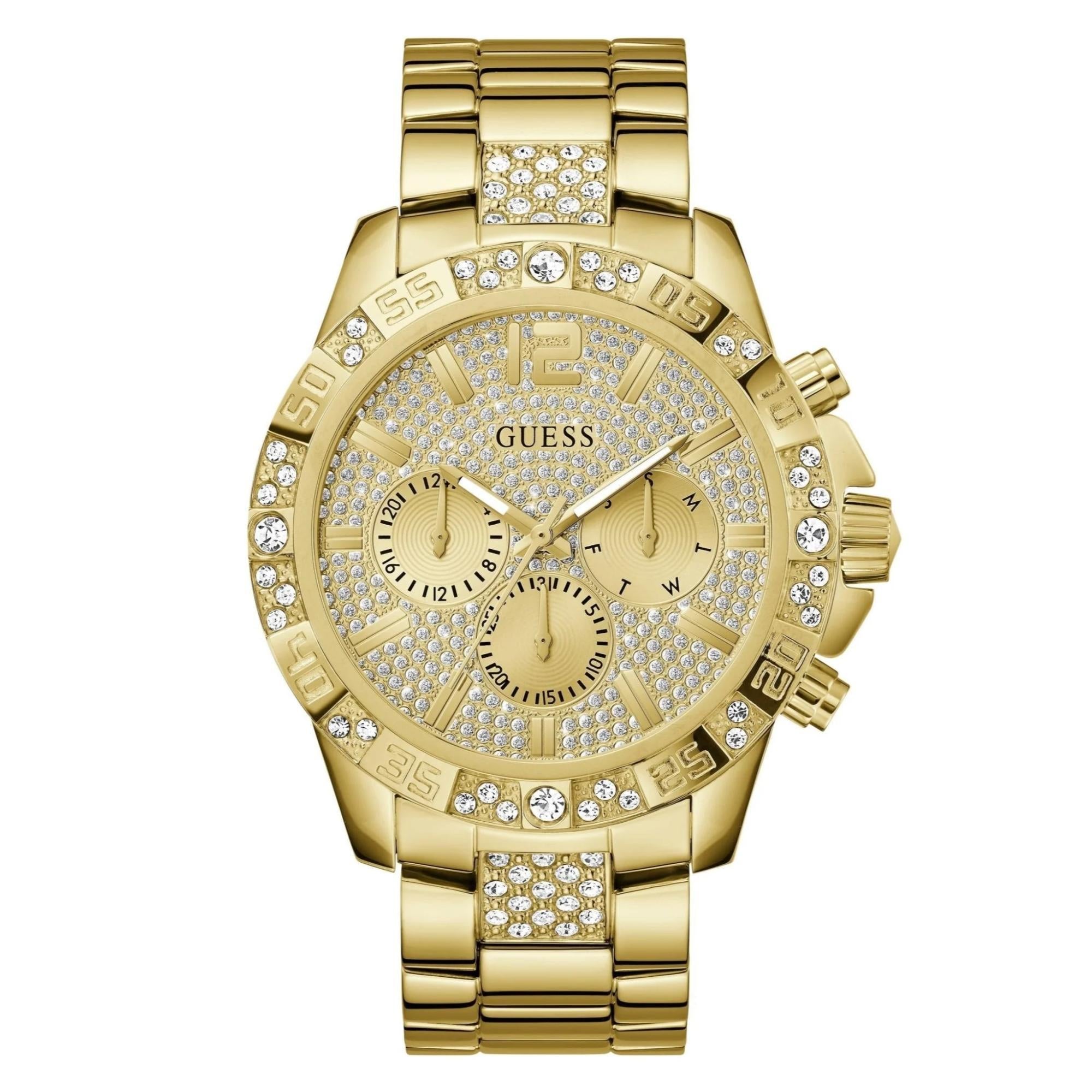 GUESS Majestic Goldfarbene Edelstahlarmband Champagner Zifferblatt Herren Uhr GW0796G2