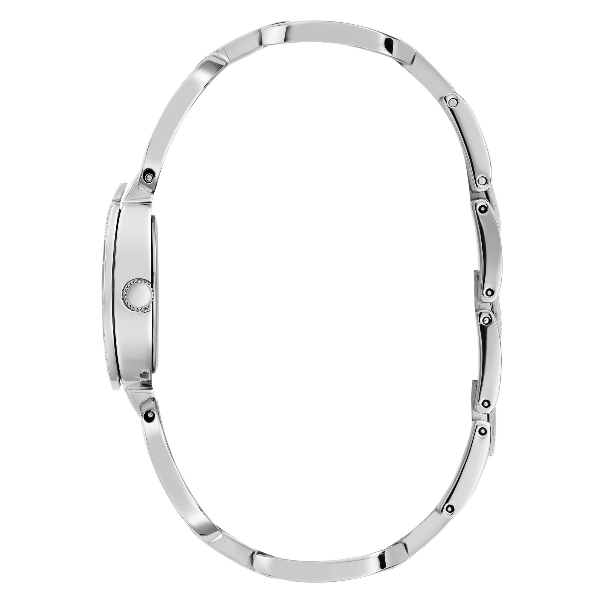 GUESS Damenarmbanduhr mit silbernem Zifferblatt, analog, mit Kristallakzenten GW0683L1