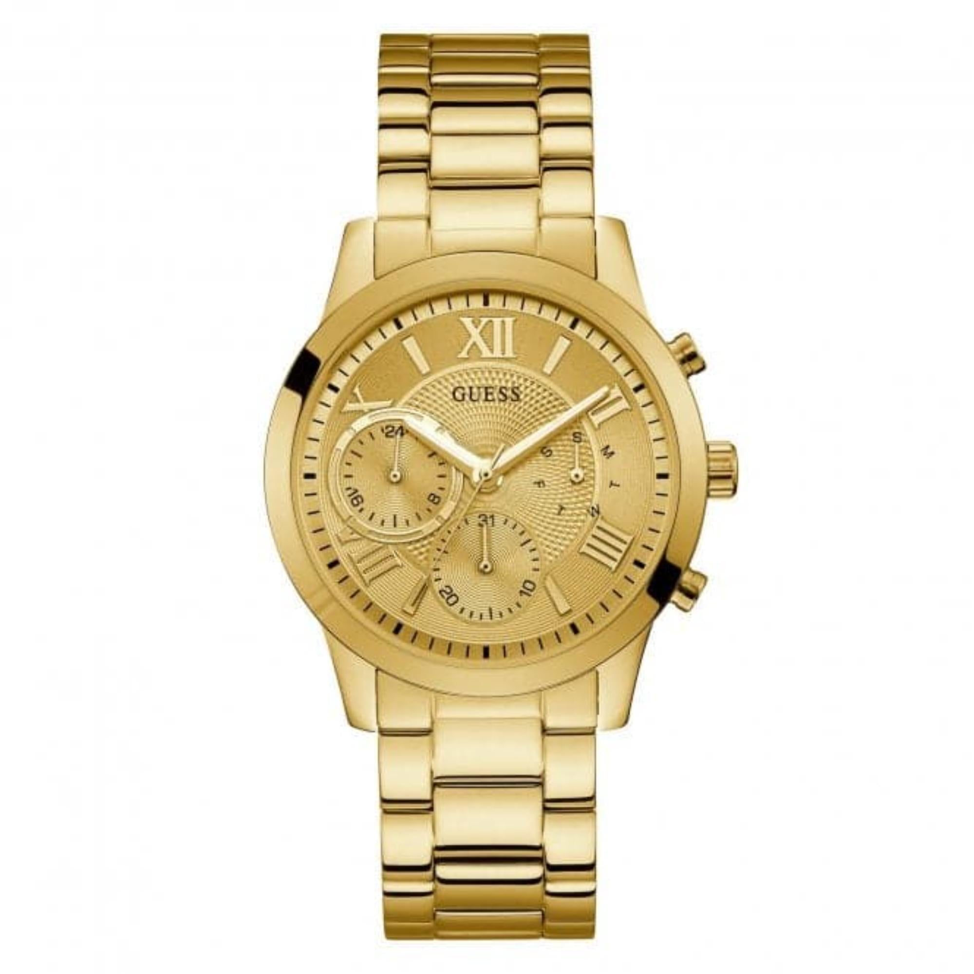 GUESS Damen Goldfarbene Champagner Zifferblatt Chronograph Uhr W1070L2