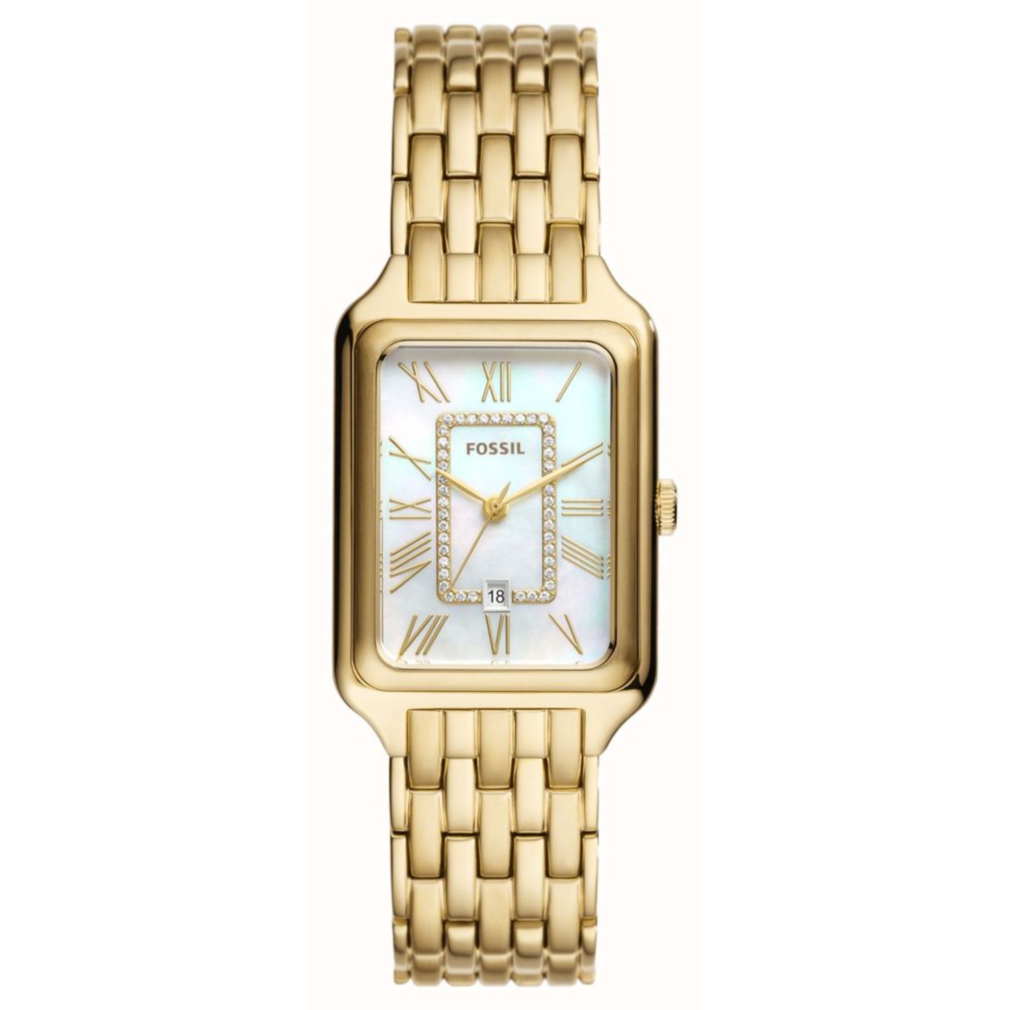 Fossil Raquel 26mm Weißes Perlmutt Zifferblatt Stahl Damen Quarz Uhr ES5304