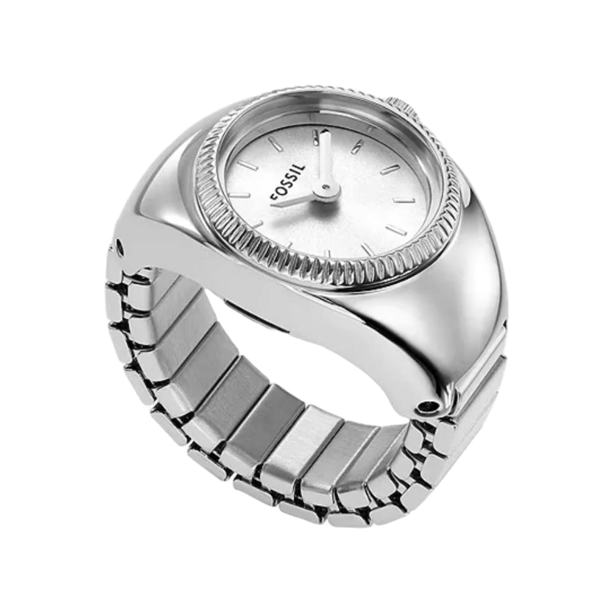 Fossil 15mm White Dial Steel Ladies Quartz Ring Watch ES5245