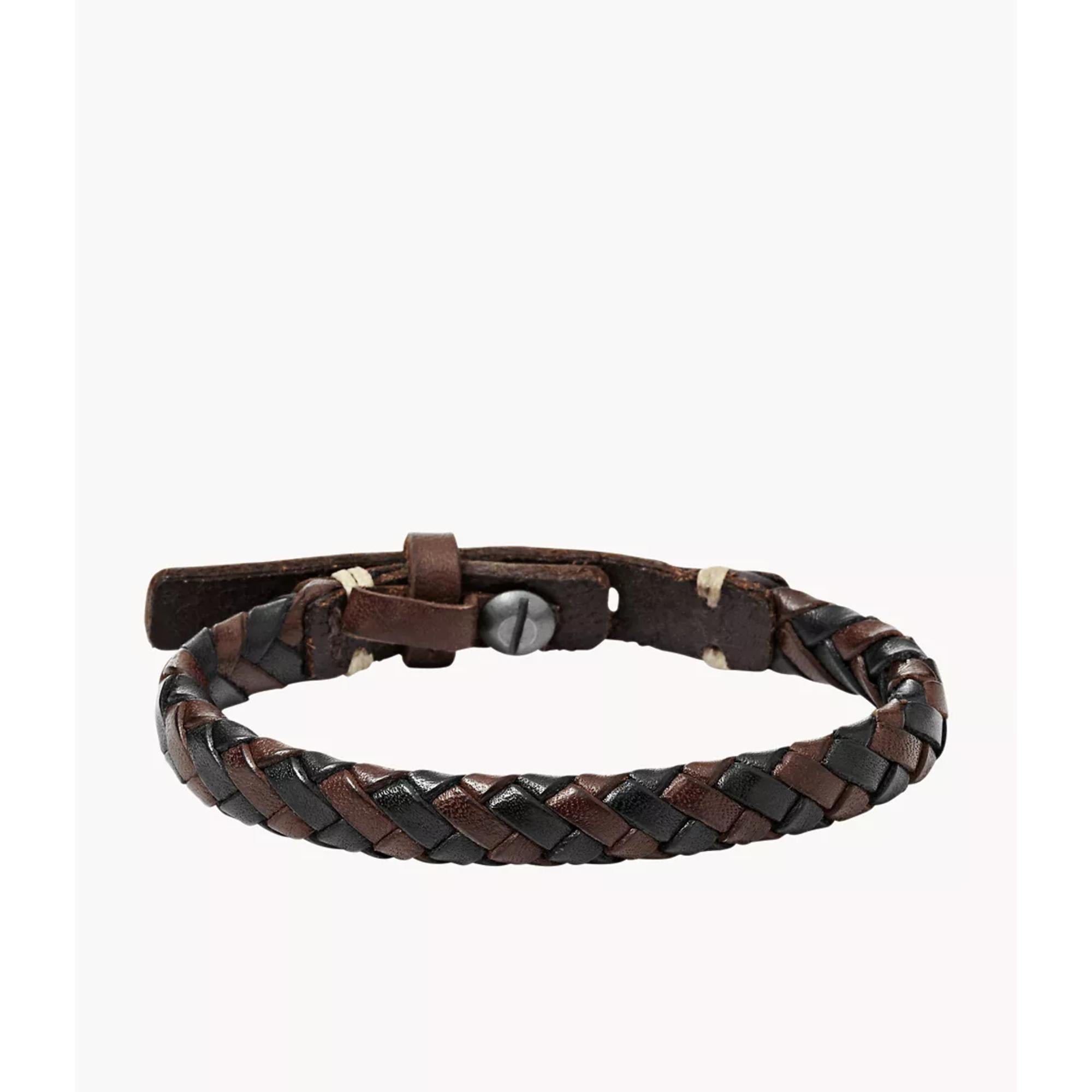 Fossil Braided Brown and Black Leather Mens Bracelet JA5932716