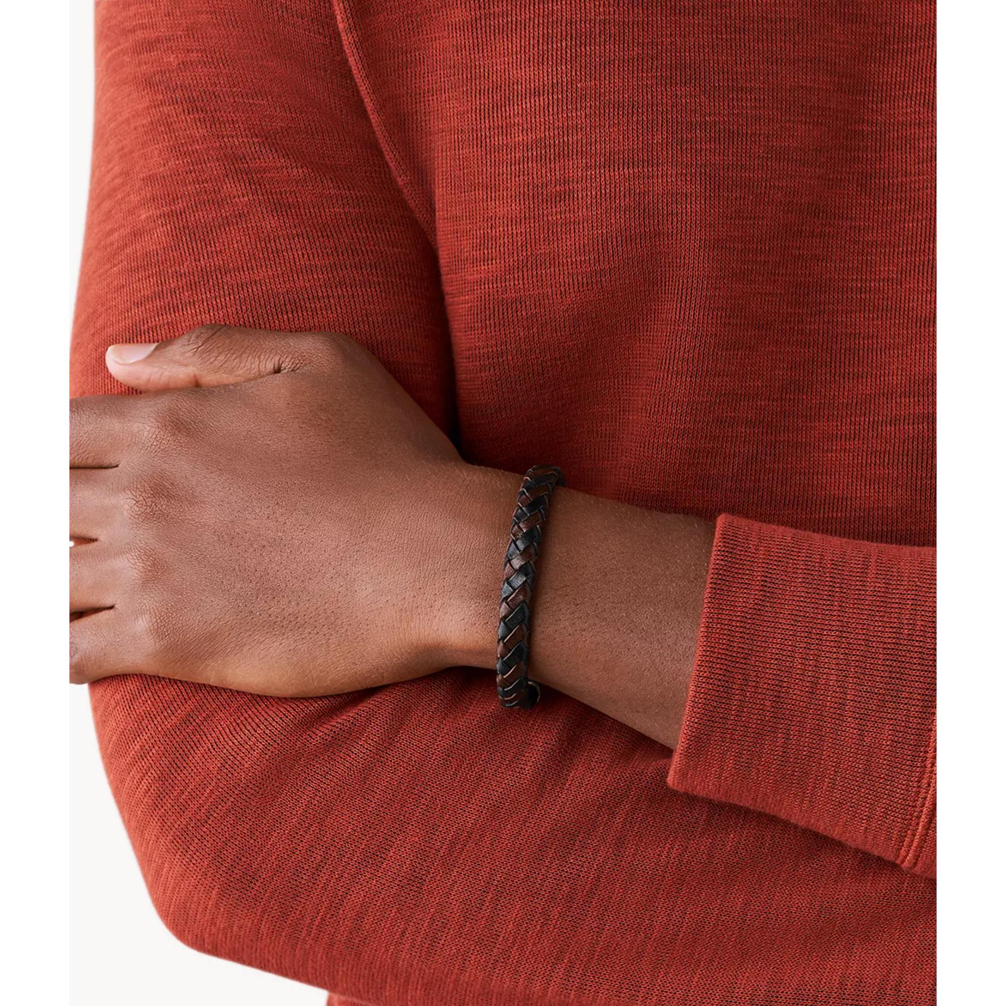 Fossil Braided Brown and Black Leather Mens Bracelet JA5932716