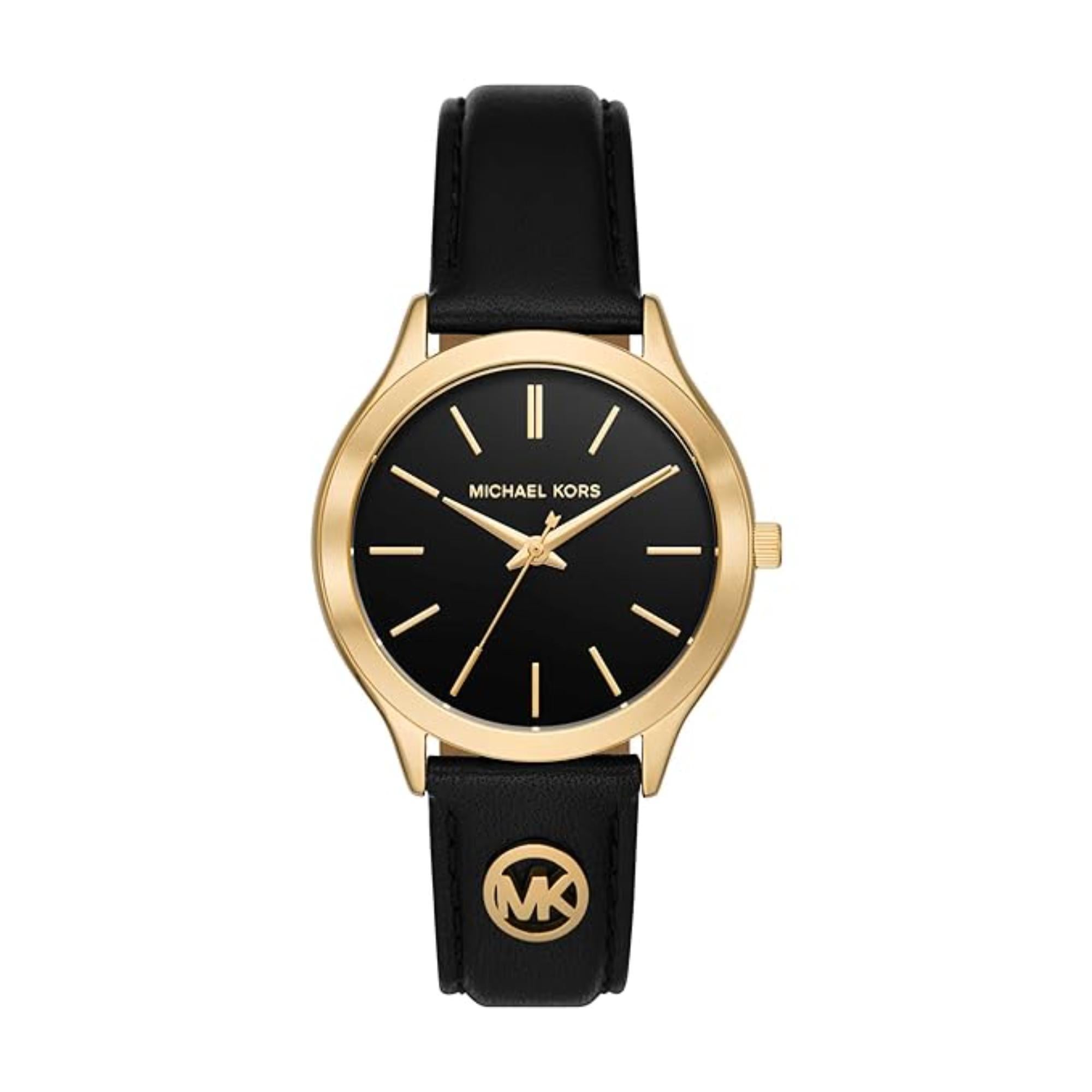 Michael Kors Slim Runway Black Leather Strap Black Dial Women’s Watch MK7482