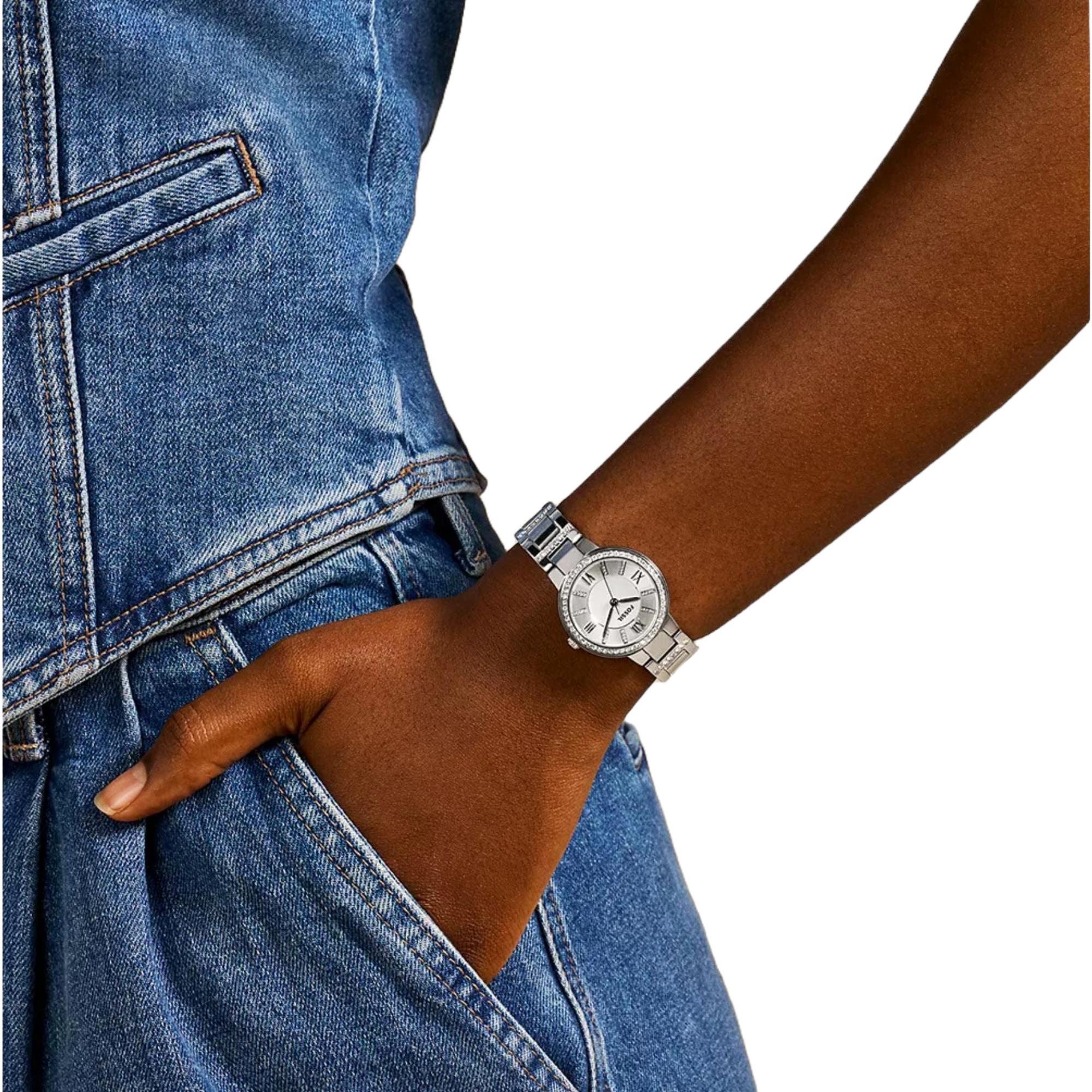 Fossil Virginia 30mm Silver Dial Steel Ladies Quartz Watch ES3282