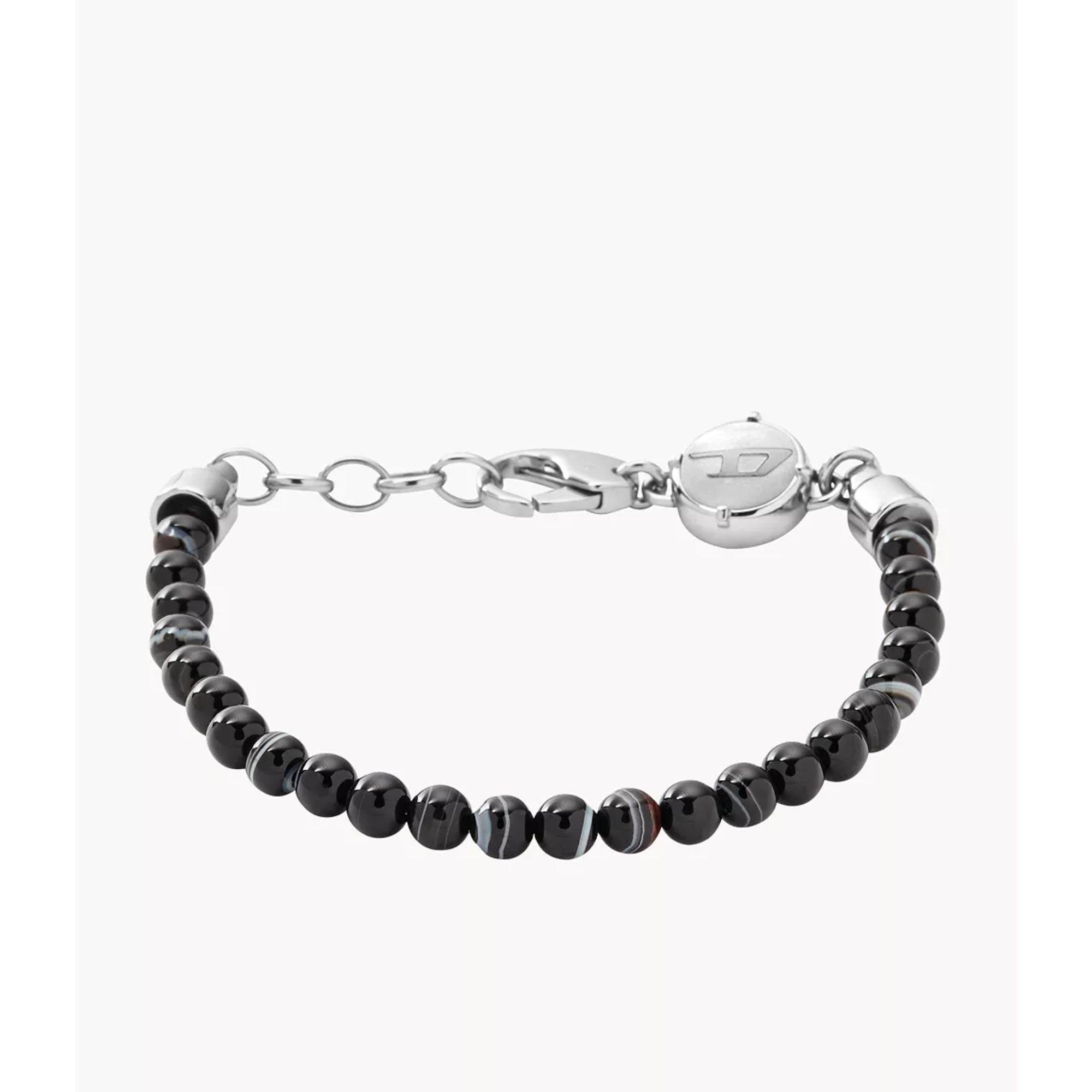Diesel Bead Studs Black Leather Mens Bracelet DX0848040