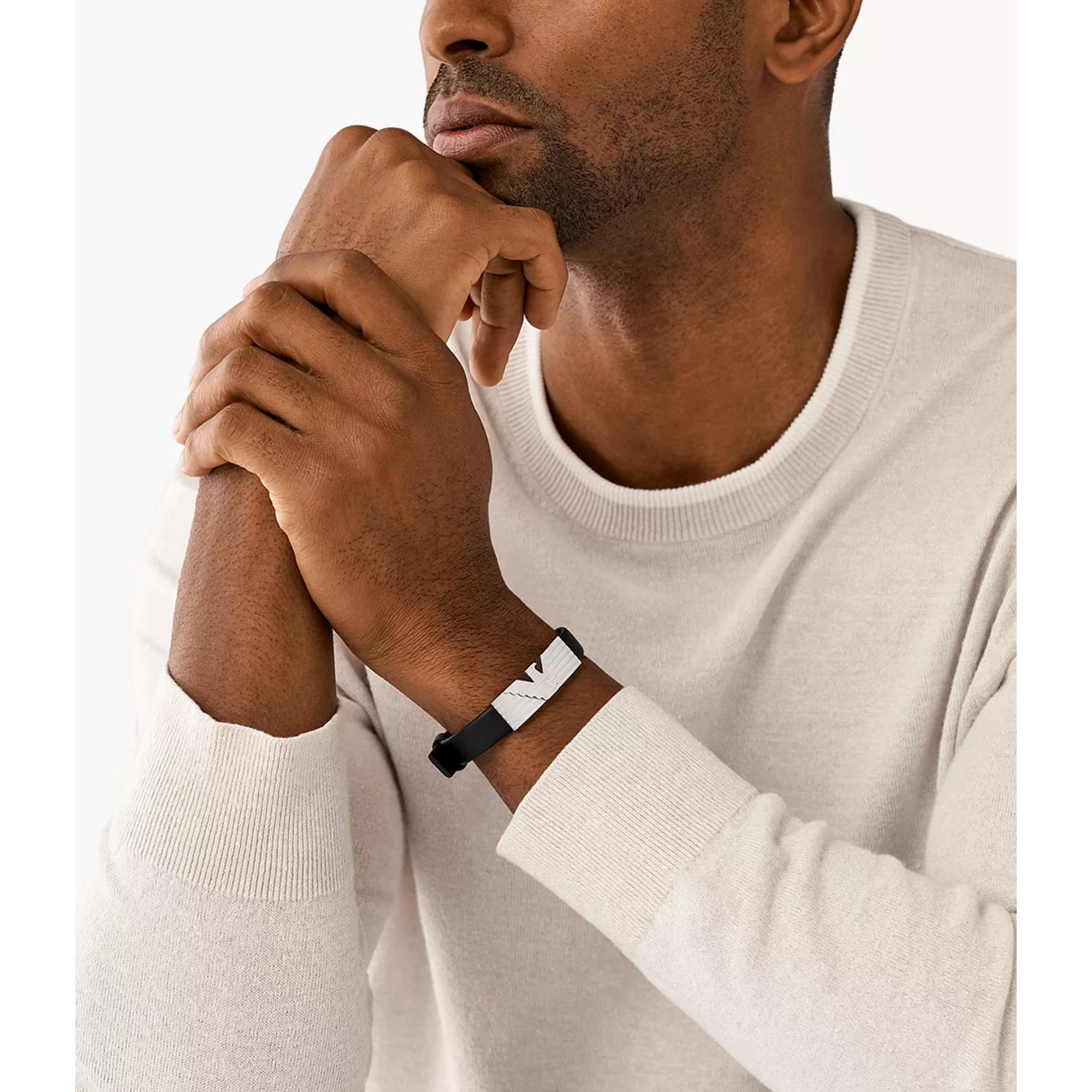 Emporio Armani Stainless Steel and Black Leather Strap ID Bracelet EGS3075040