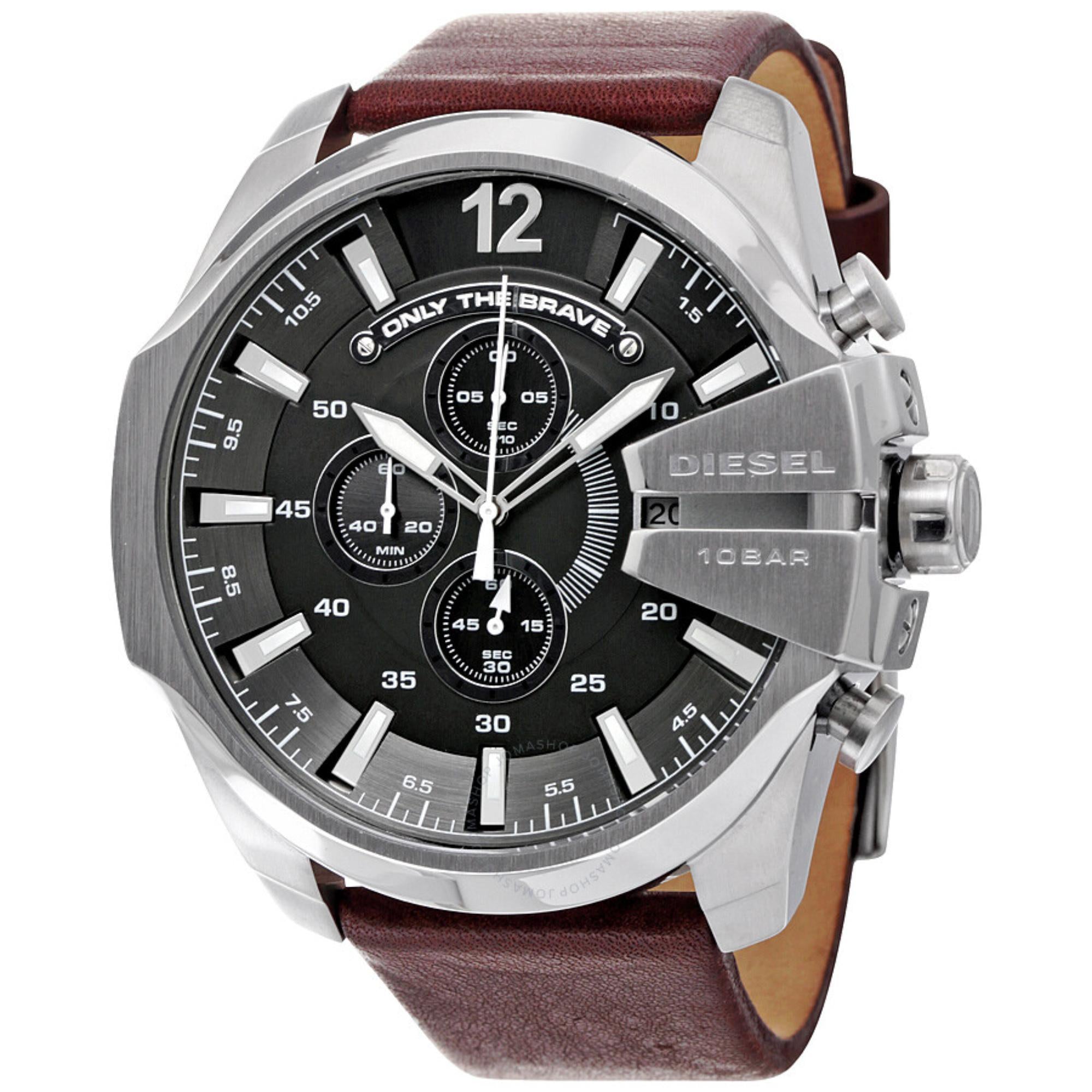 Diesel Mega Chief 51mm Chronograph Grey Dial Leather Mens Quartz Watch DZ4290