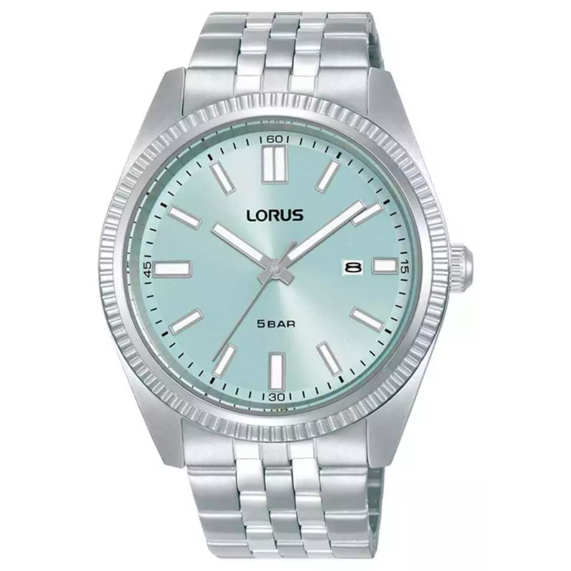 Lorus Herren Klassische Armbanduhr mit hellblauem Zifferblatt und Edelstahlarmband RH969QX9