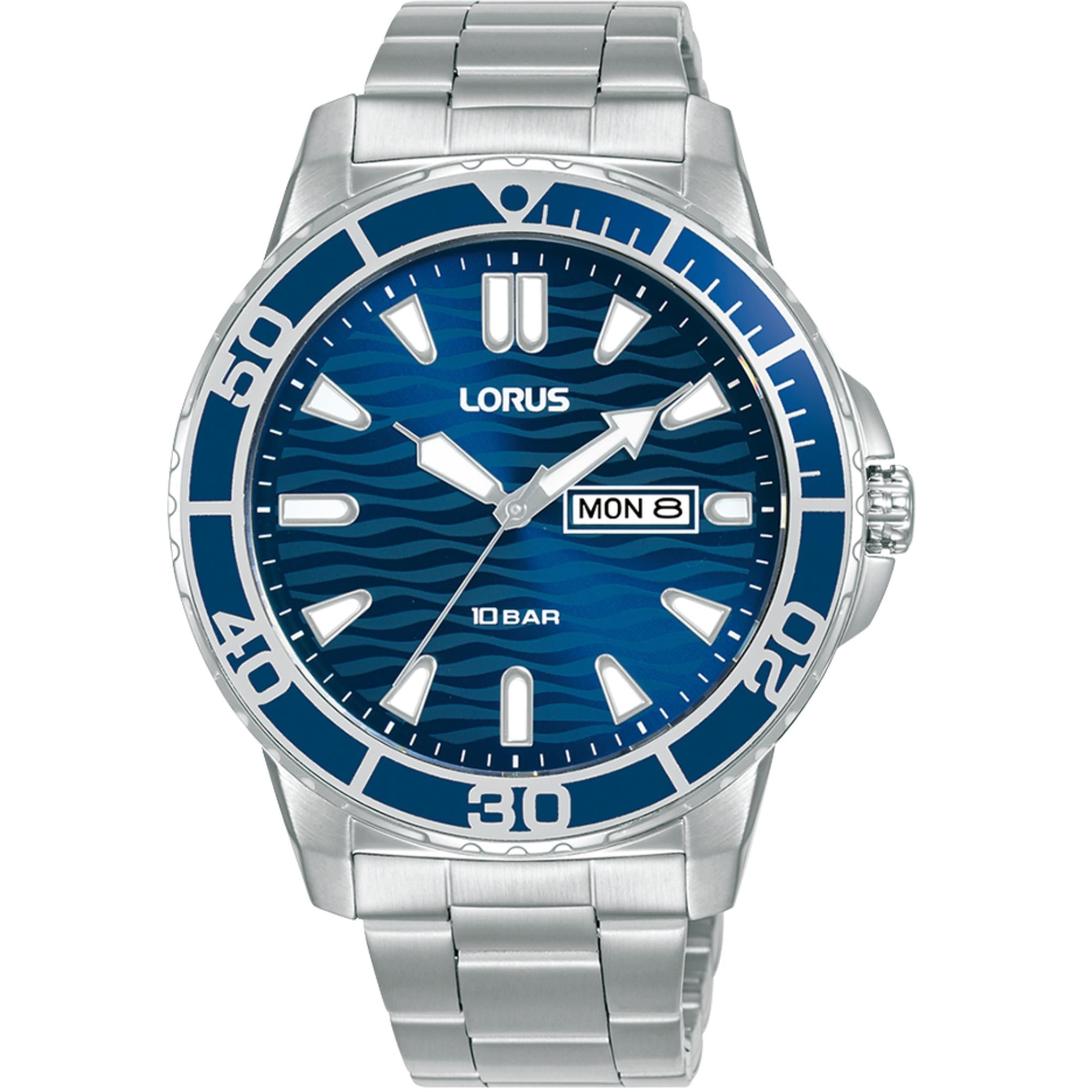 Lorus Blaues Zifferblatt Edelstahlarmband Herren Uhr RH357AX9