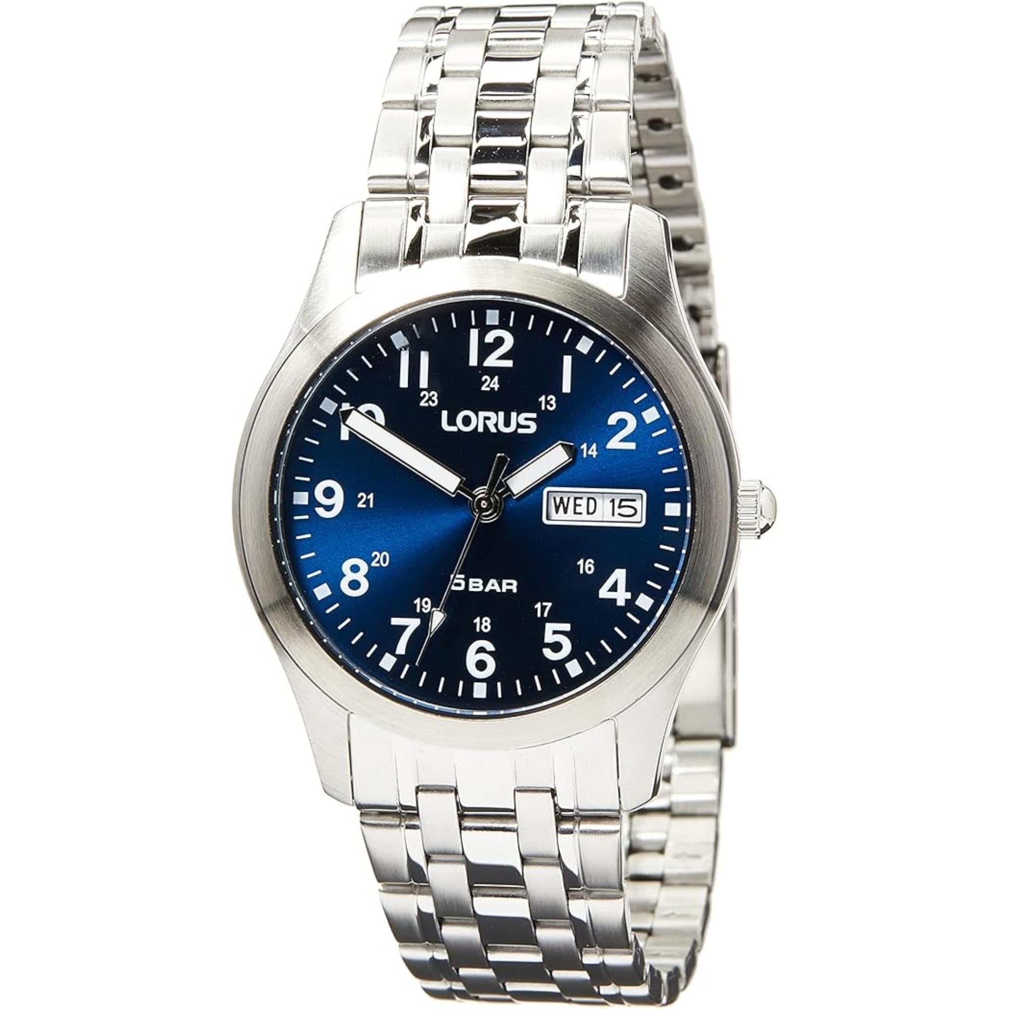 Lorus Analoge Quarz Herrenarmbanduhr mit dunkelblauem Sonnenschliff-Zifferblatt RXN77DX9