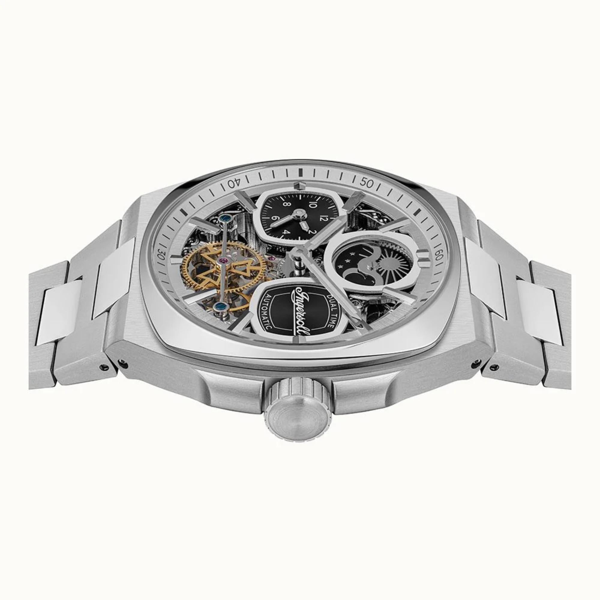 Ingersoll 1892 The Spirit Automatik Silbernes Zifferblatt Herren Uhr Schwarzes Lederarmband I15802