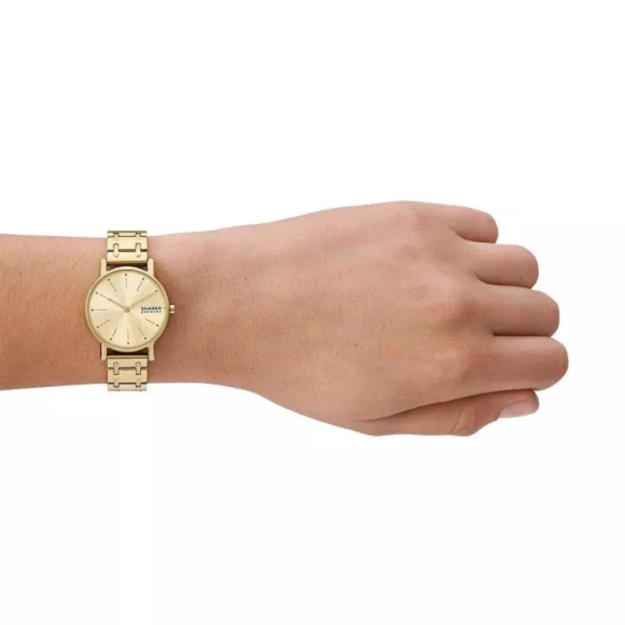 Skagen Signatur Lille Gold Edelstahlarmband Gold Zifferblatt Damenarmbanduhr SKW3124