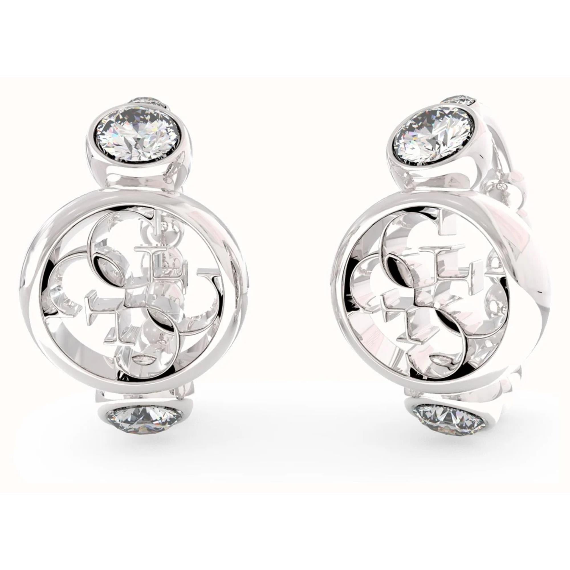 Guess Damen Perfekte Illusion Rhodium-beschichtete 4G Kristall Mini-Hoop Ohrringe UBE03373RH
