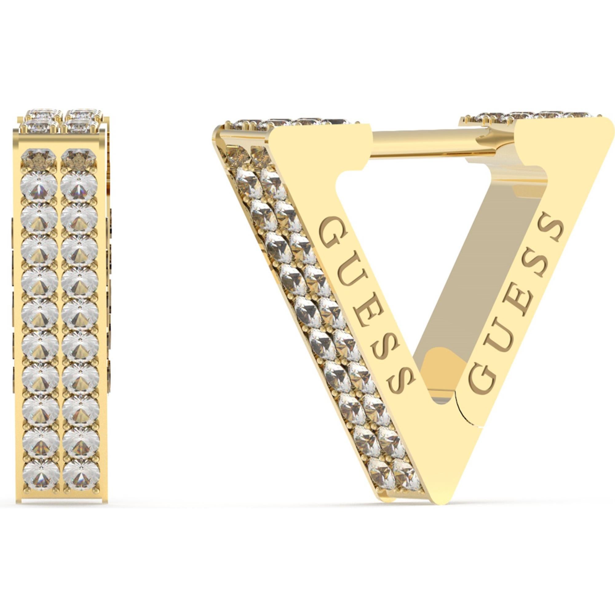 Guess Damen Vergoldete Dreieck Pave Huggie Ohrringe UBE03306YG