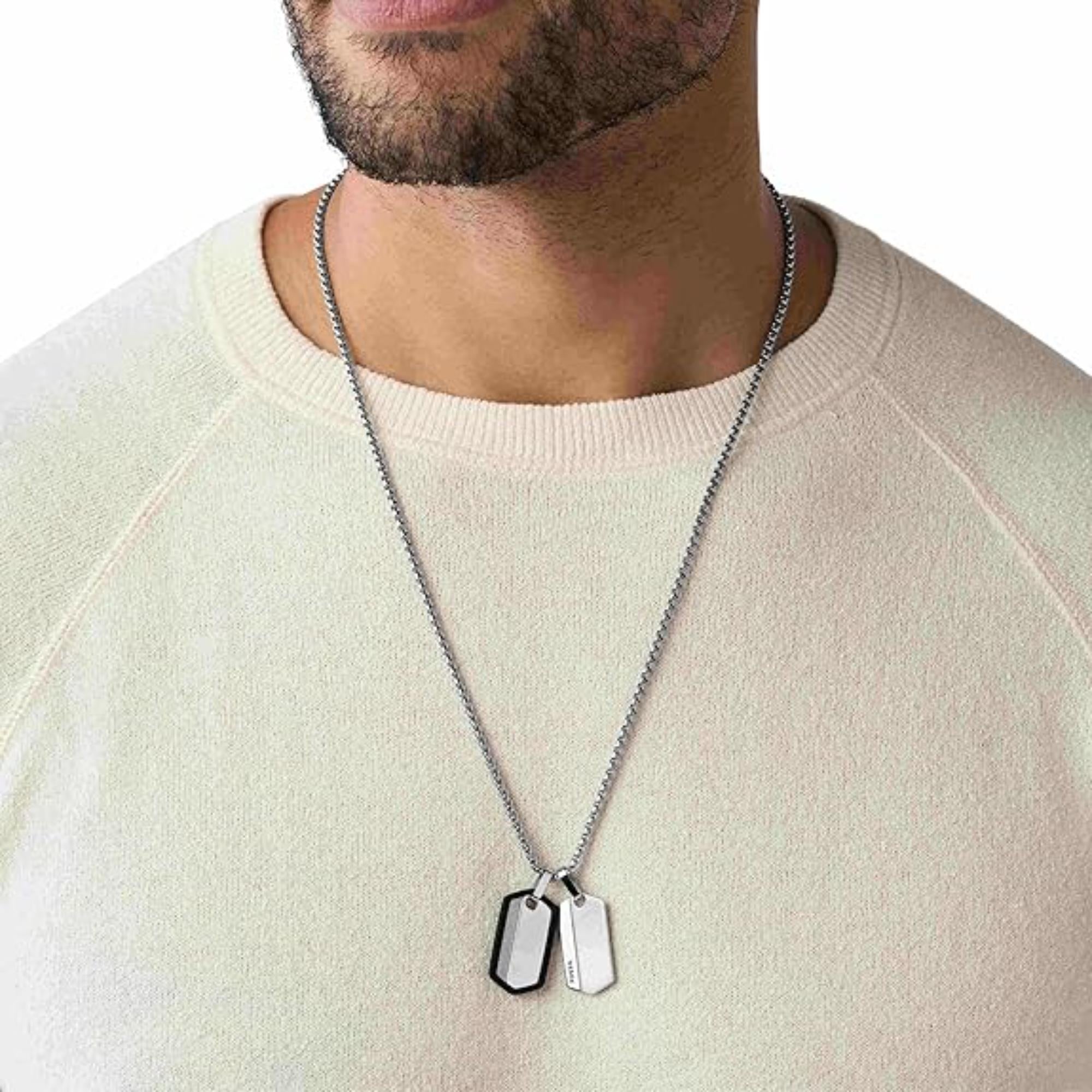 Fossil Chevron Edelstahl Dog Tag Halskette für Herren JF03996040